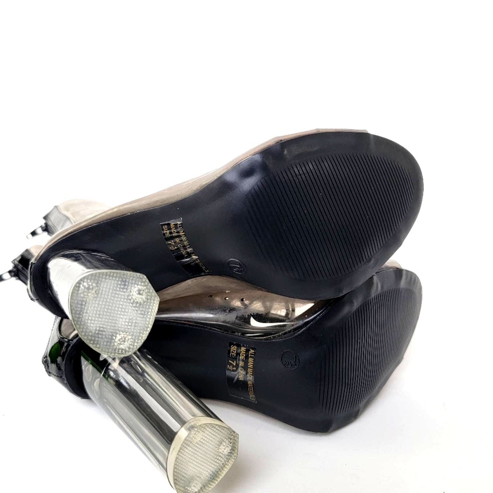 Vintage Y2k Wild Diva Clear Chunky Smoke Black Lace Up Heel Boots Size US 7.5 / IT 37.5 - 4 Thumbnail