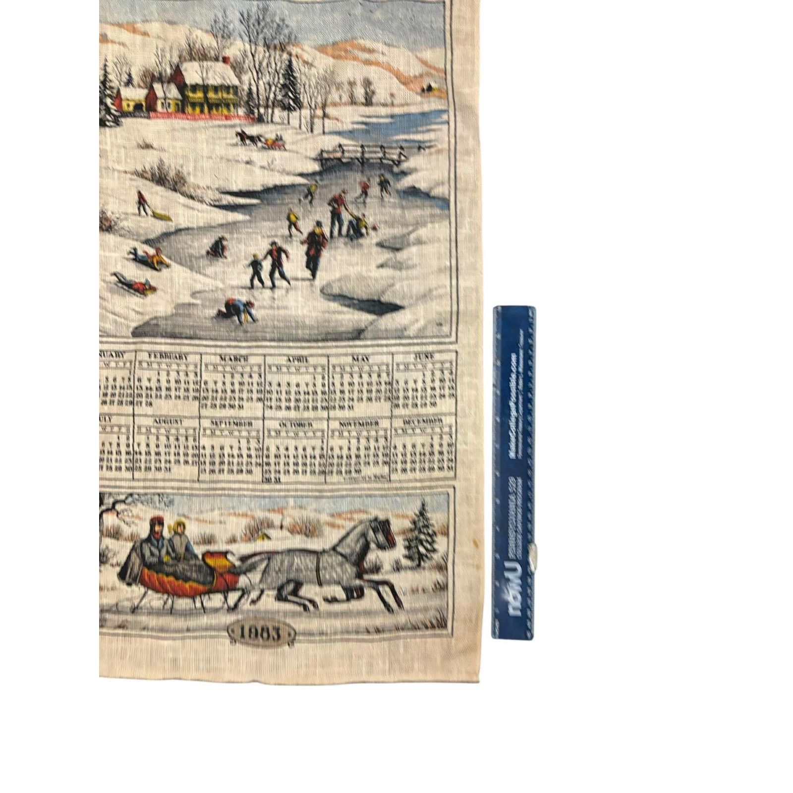Other Vintage 1983 Linen Calendar Towel Winter Scene Horse Size ONE SIZE - 3 Thumbnail