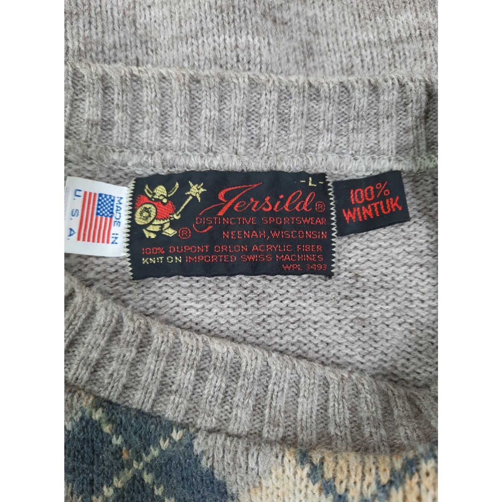 Vintage VINTAGE Jersild Knit Sweater Shirt Beig e 80s Rockabilly USA Made Argyle Wintuk S7C L Regular Adults Mens Size US L / EU 52-54 / 3 - 2 Thumbnail