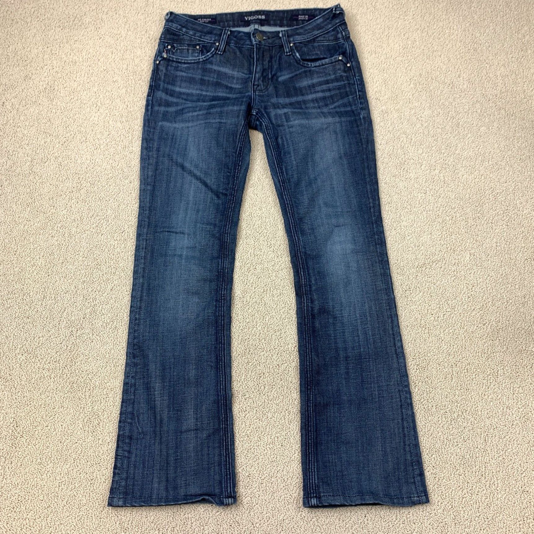 Vintage Women s Dark Wash Low Rise Blue Chelsea Bootcut Jeans Style in Size 25X28 by Vigoss Grailed