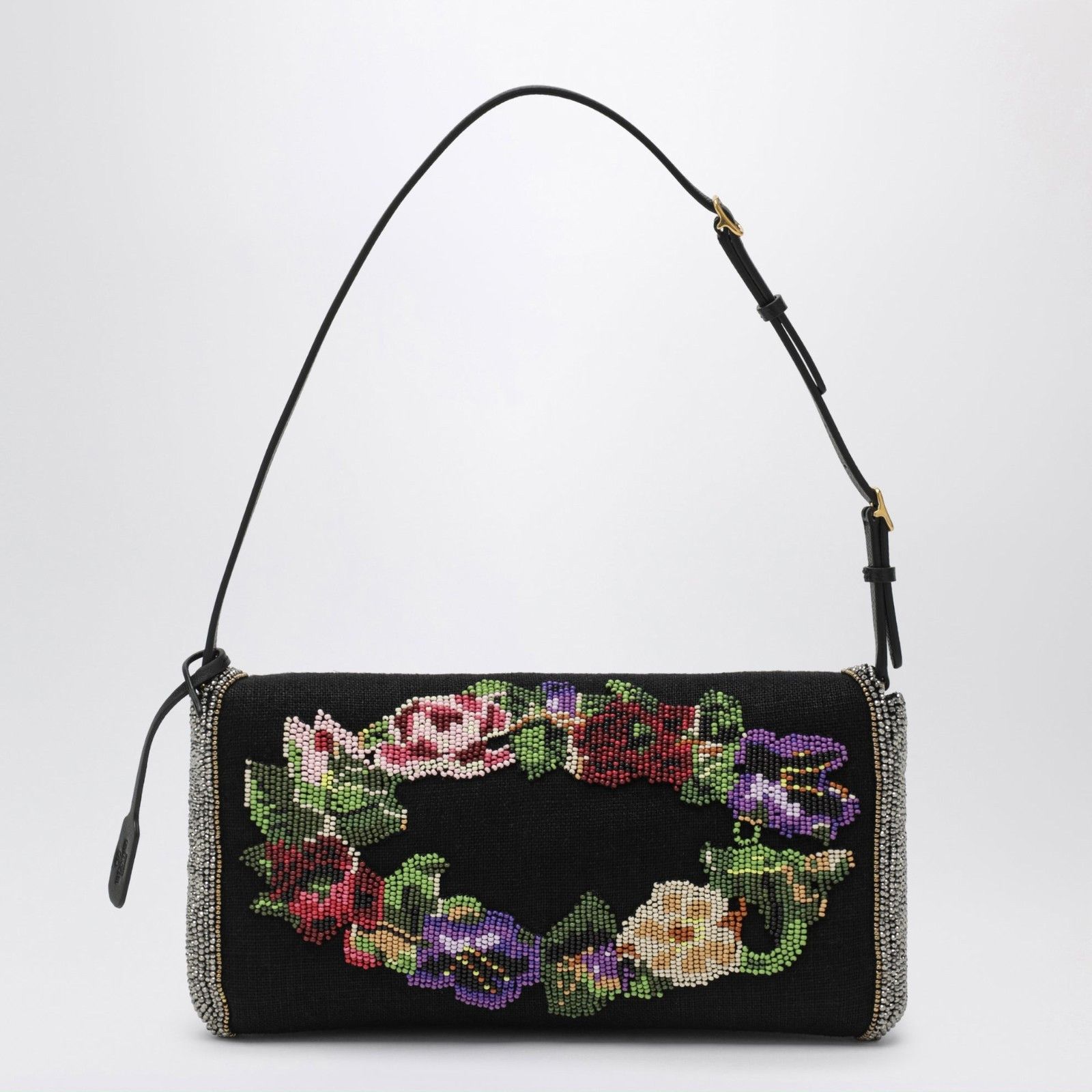 Valentino VALENTINO GARAVANI Devain Small Black Floral Beaded Shoulder Size ONE SIZE - 3 Thumbnail