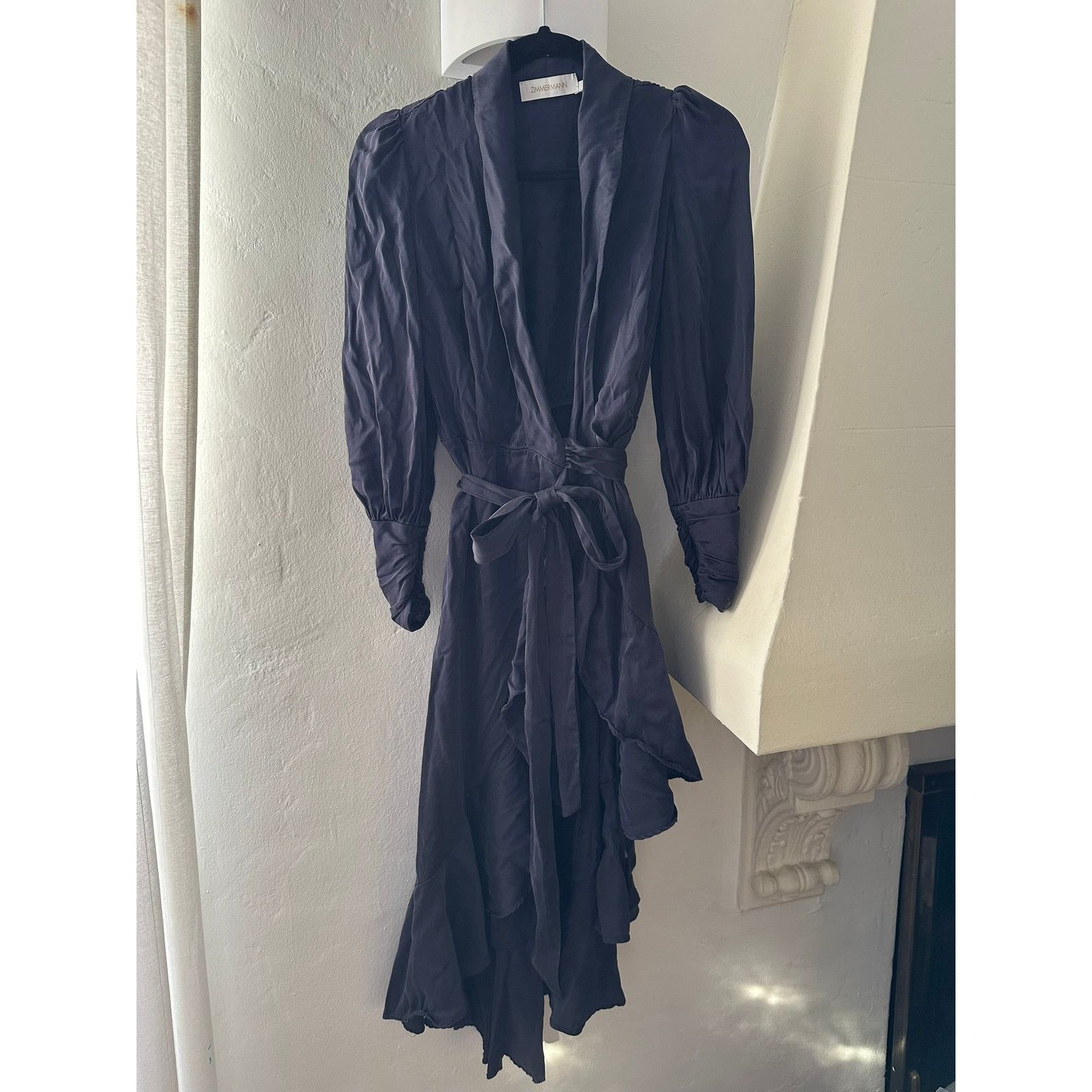 Zimmermann ZIMMERMANN Ruffled Asymmetric Silk-Satin Wrap Dress 0P Size XS / US 0-2 / IT 36-38 - 2 Thumbnail