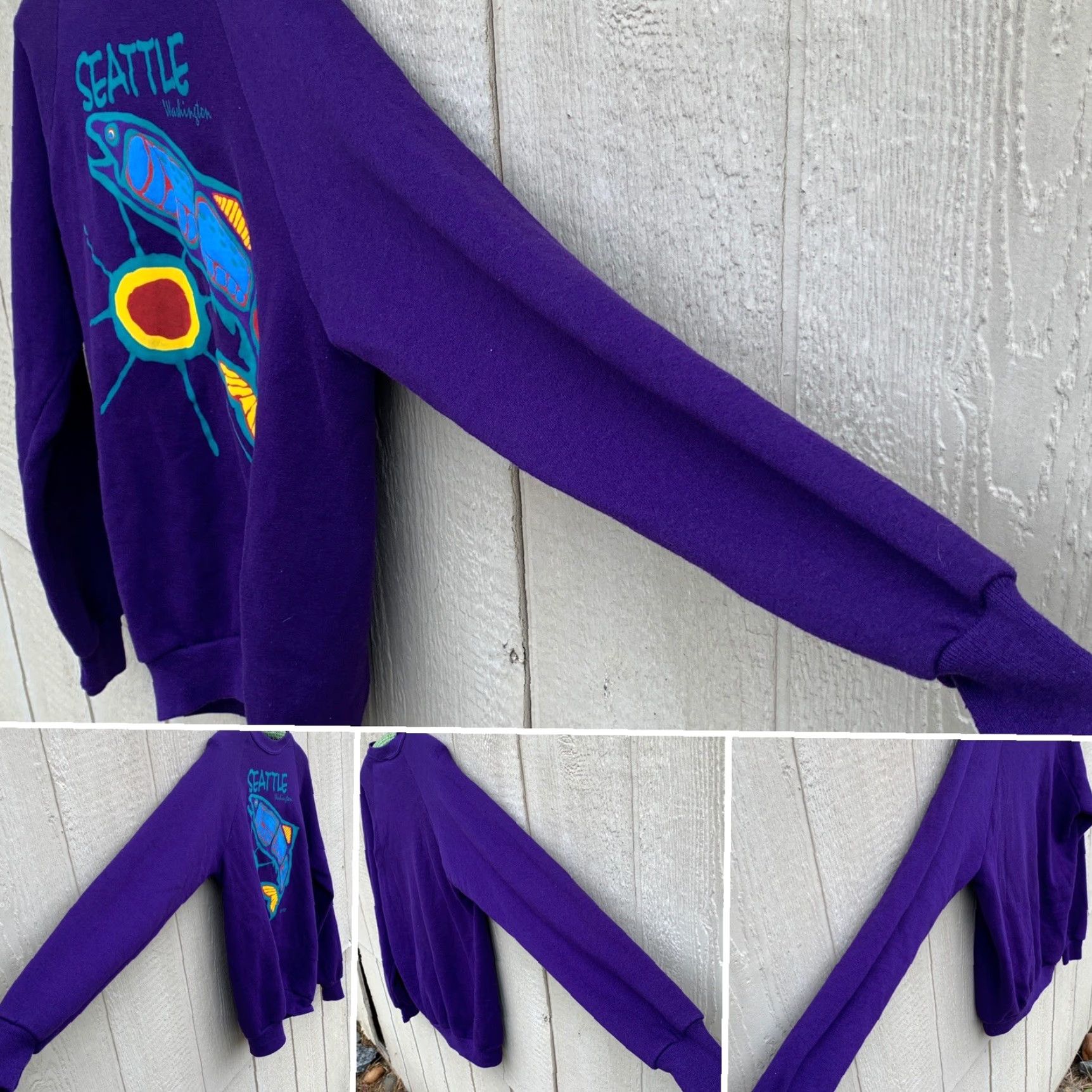 Jerzees VINTAGE Seattle Washington Sweatshirt Seattle Shirt Co USA L Purple Graphic Jerzees 50/50 Cotton Blend Sweatshirt Mens Womens - 1980s Size L / US 10 / IT 46 - 6 Thumbnail