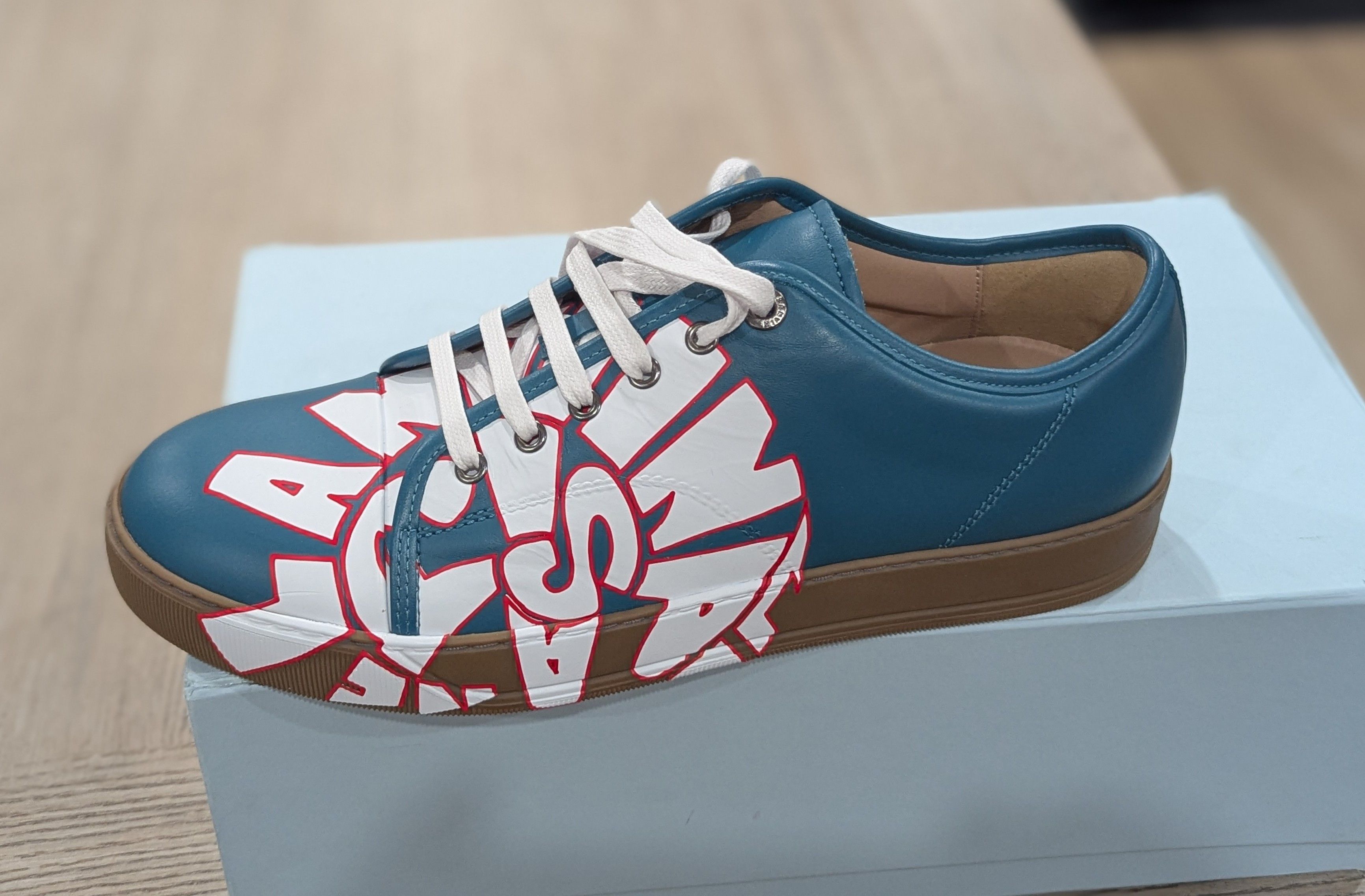 Lanvin Lanvin Leather Low-Top Sneakers Teal/White UK 9 US 10 Size US 10 / EU 43 - 5 Thumbnail