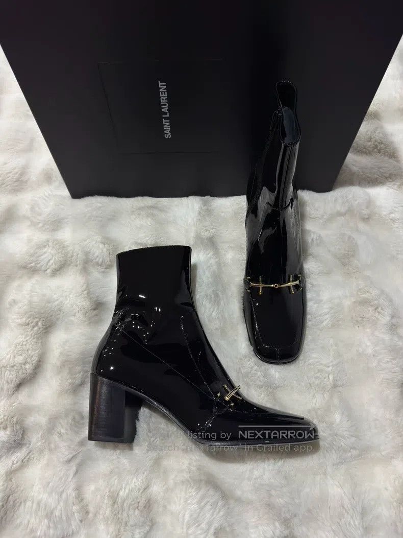 Saint Laurent Paris Black Gold Men's Boots Leather Boots