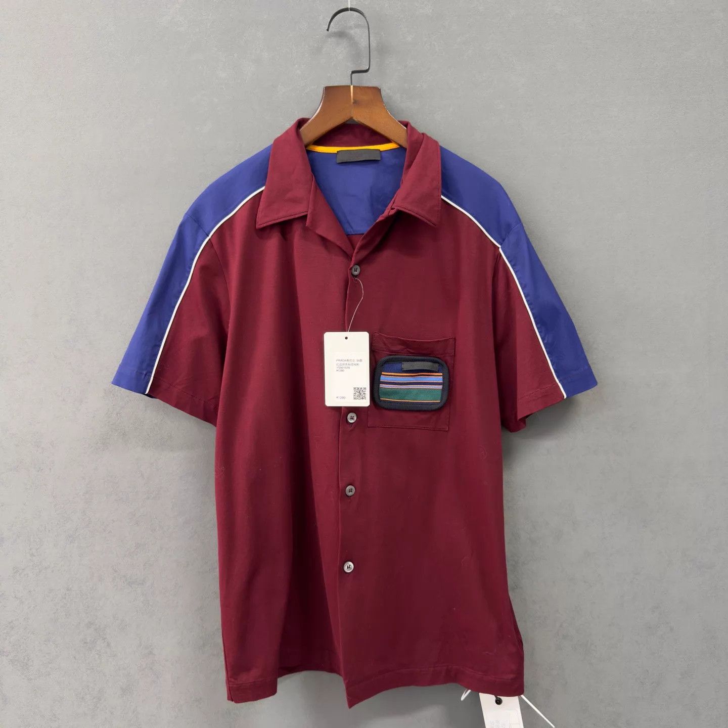 Prada PRADA Red & Blue Colorblock Label Shirt 95 New Size S Size US S / EU 44-46 / 1 - 1 Thumbnail