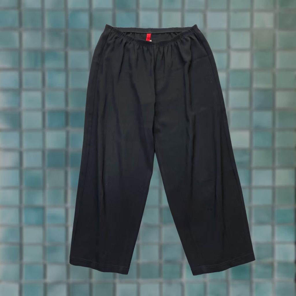 Vintage Blanque Pants Womens 1 Black Cropped Wide Leg Pleated Elastic Waist Lagenlook Size 25" / US 0 / IT 36 - 1 Thumbnail