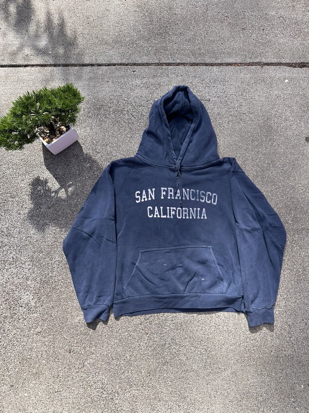 Vintage Vintage Navy Blue SF Hoodie with Wash Size US S / EU 44-46 / 1 - 1 Thumbnail