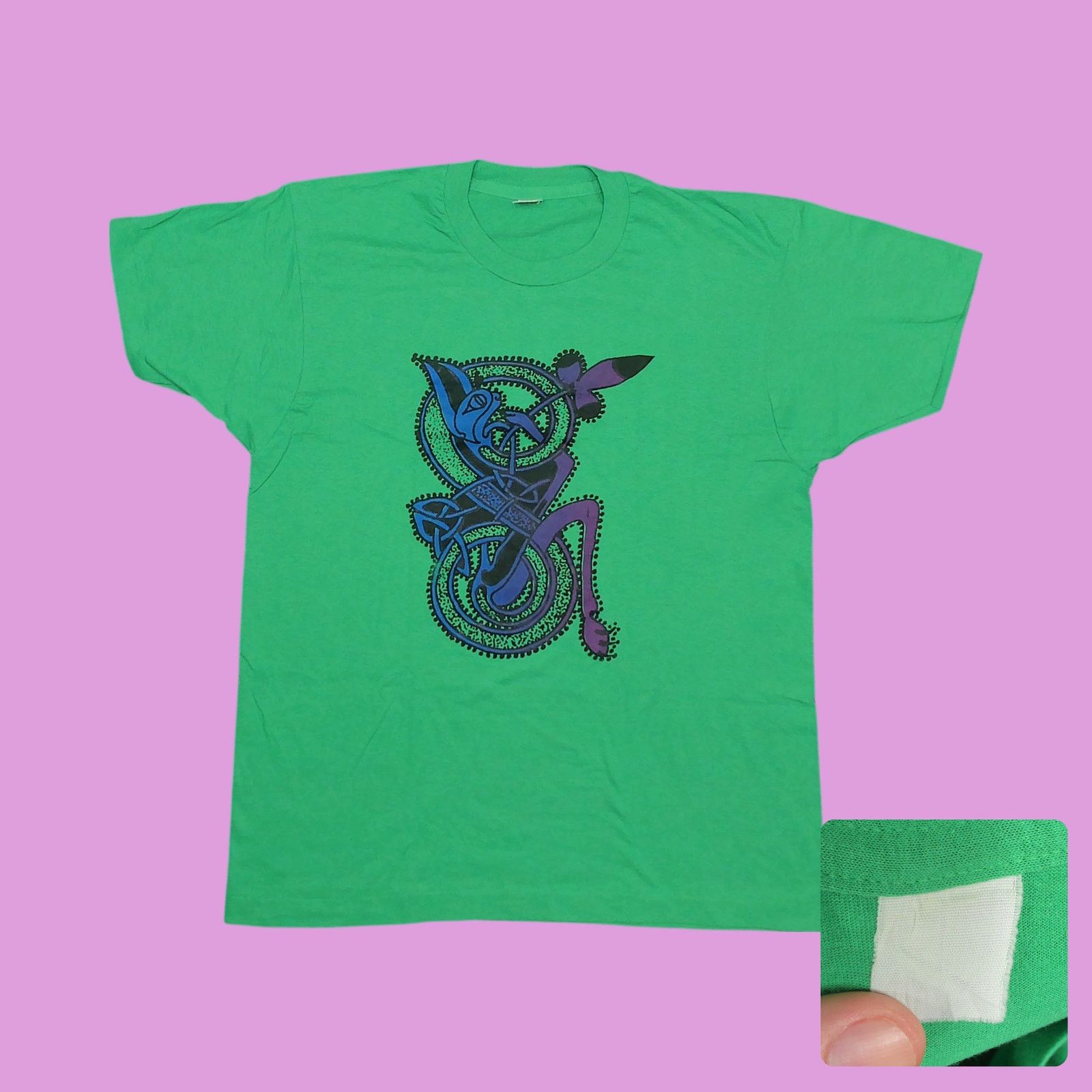 Vintage Vintage 90s Single Stitch Celtic Cat & Bird Art Tee Size US L / EU 52-54 / 3 - 1 Thumbnail