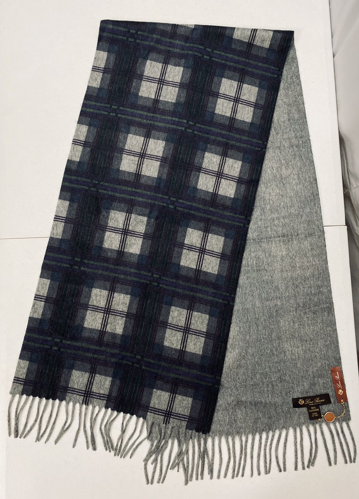 Loro Piana Loro Piana Grey Check Cashmere Duo Scarf Unisex NW Size ONE SIZE - 1 Thumbnail