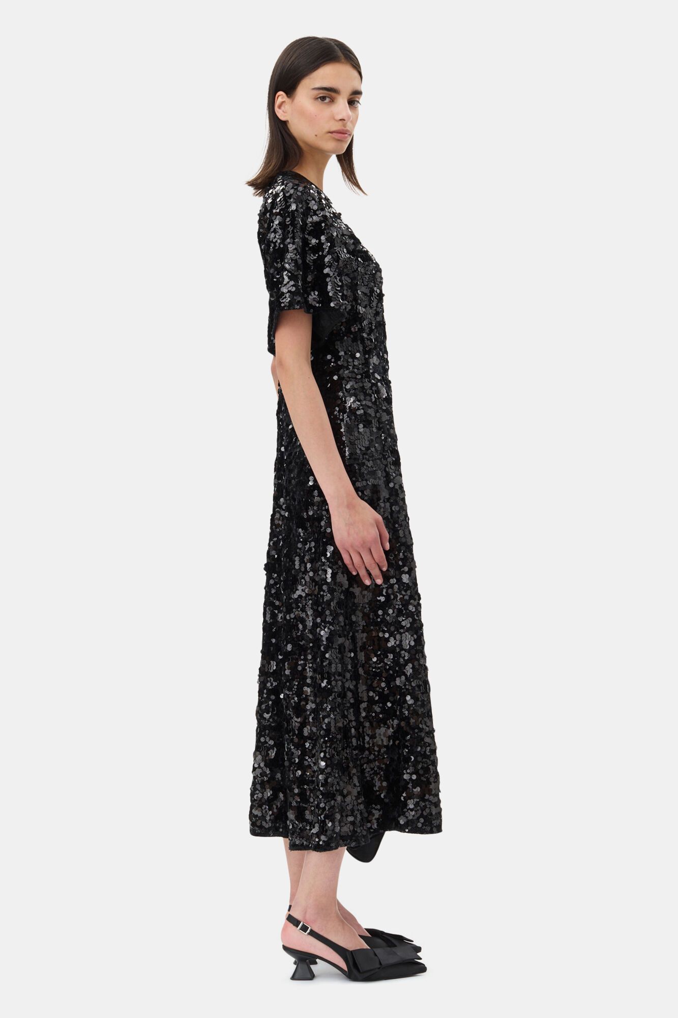 Ganni o1s22i1n0525 Velvet Sequins Midi Dress in Black Size XXS / US 00 / IT 34 - 4 Thumbnail