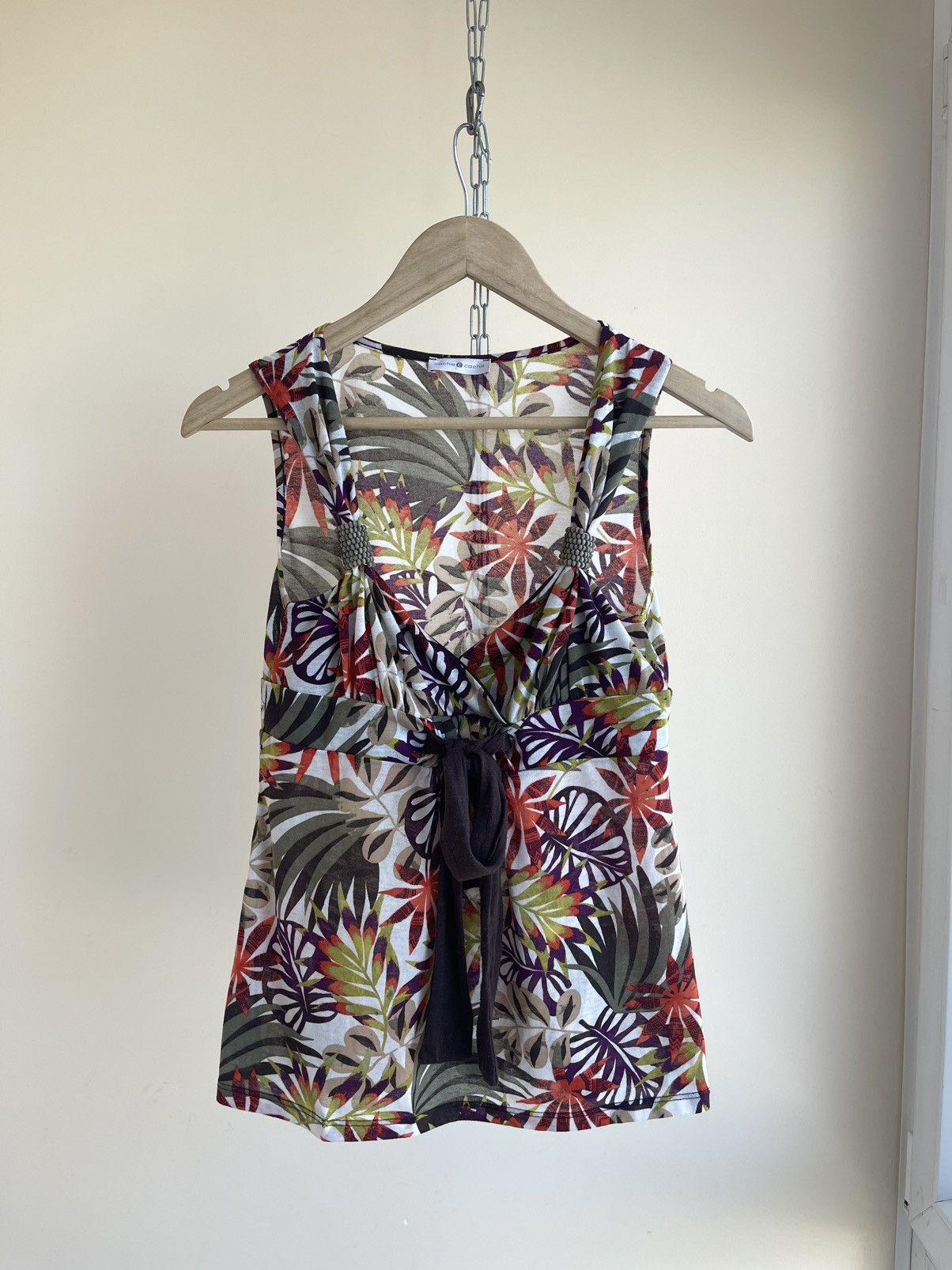 Other Cache Cache V-Neck Tropical Floral Print Mesh Tank Top 2000s Size L / US 10 / IT 46 - 1 Thumbnail