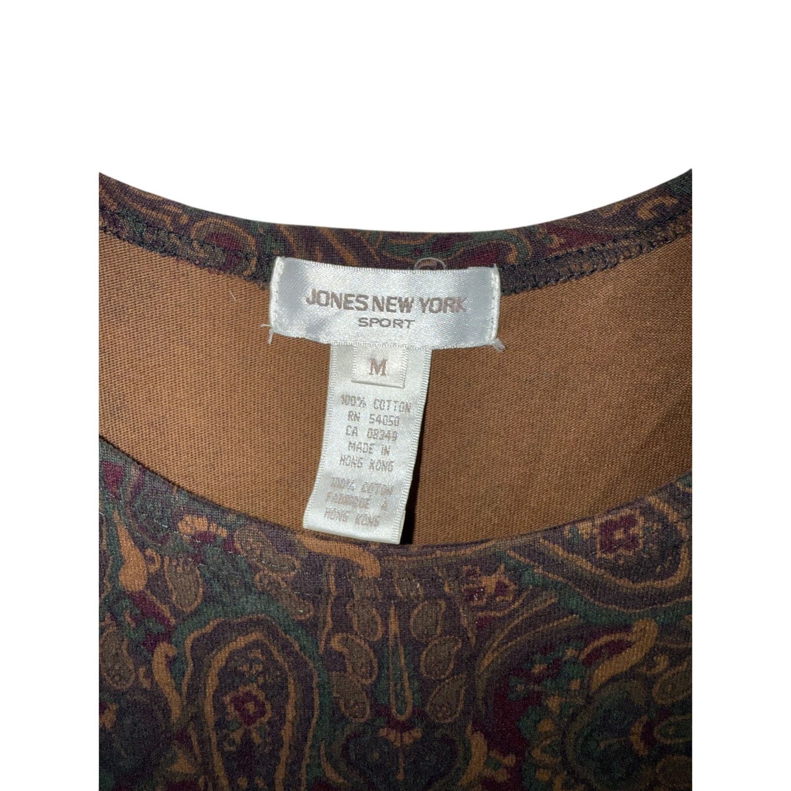 Jones New York Vtg 90s Brown Cotton Paisley Sleeveless Jumper Midi Dress Size M / US 6-8 / IT 42-44 - 6 Thumbnail