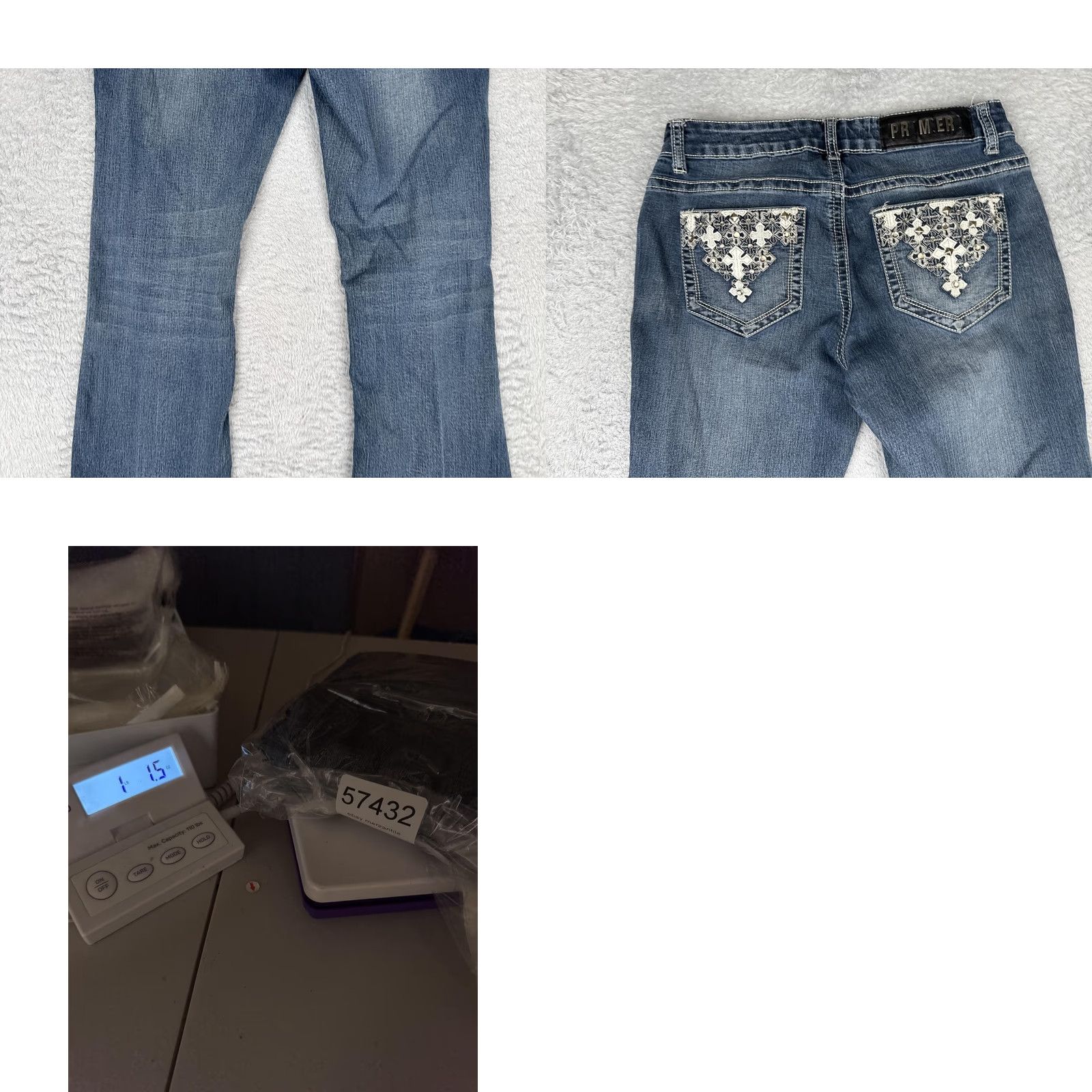 Vintage Premiere by rue21 Bootcut Jeans Juniors 5/6R Blue Low Rise Embroidered Lace Pocket 26x31 Womens Mens Girls Size 27" / US 4 / IT 40 - 10 Thumbnail