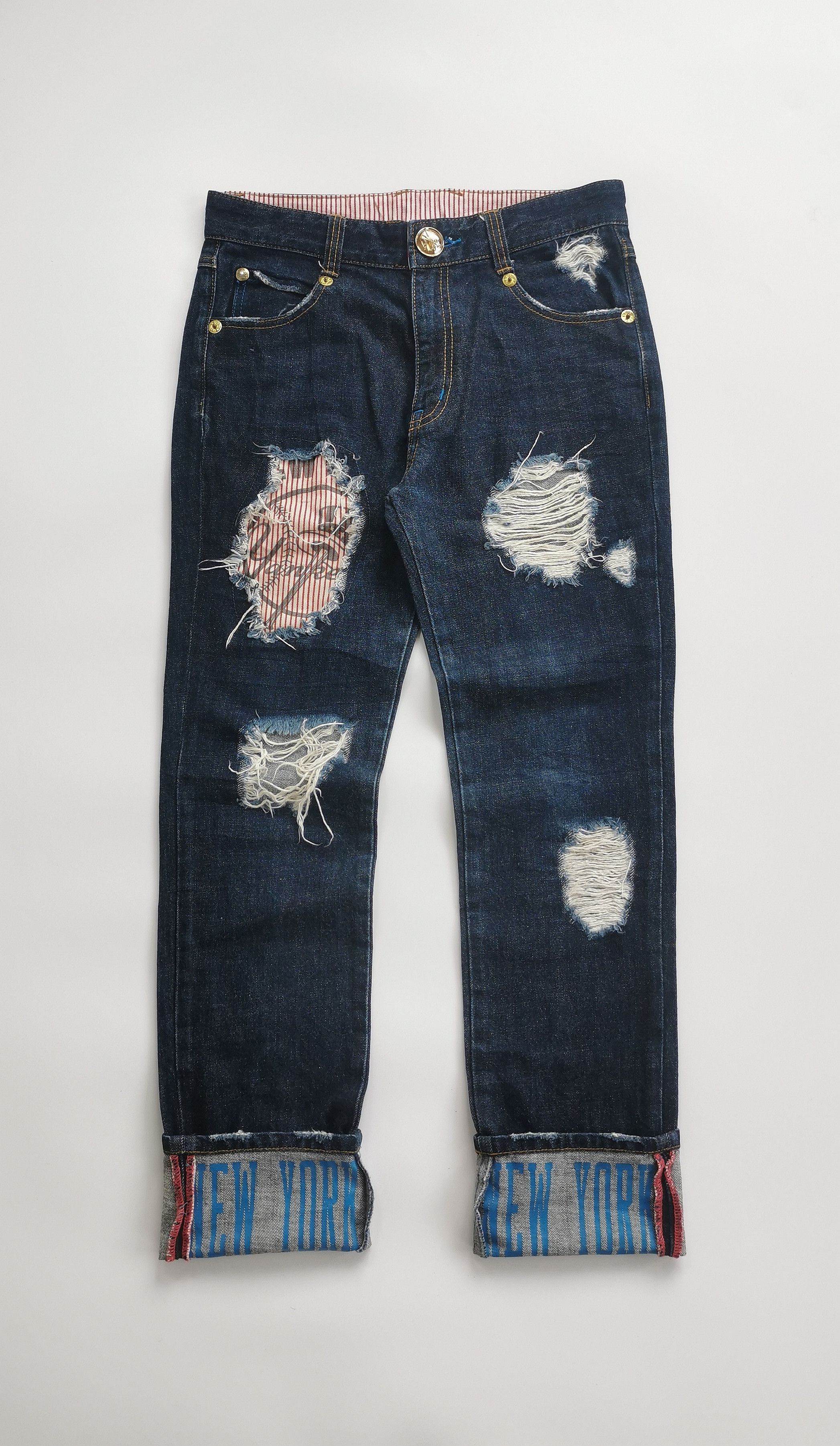 Kith × New Era × New York Yankees VINTAGE New York Yankees MLB Distressed Jeans Red Stripe Size US 30 / EU 46 - 1 Thumbnail