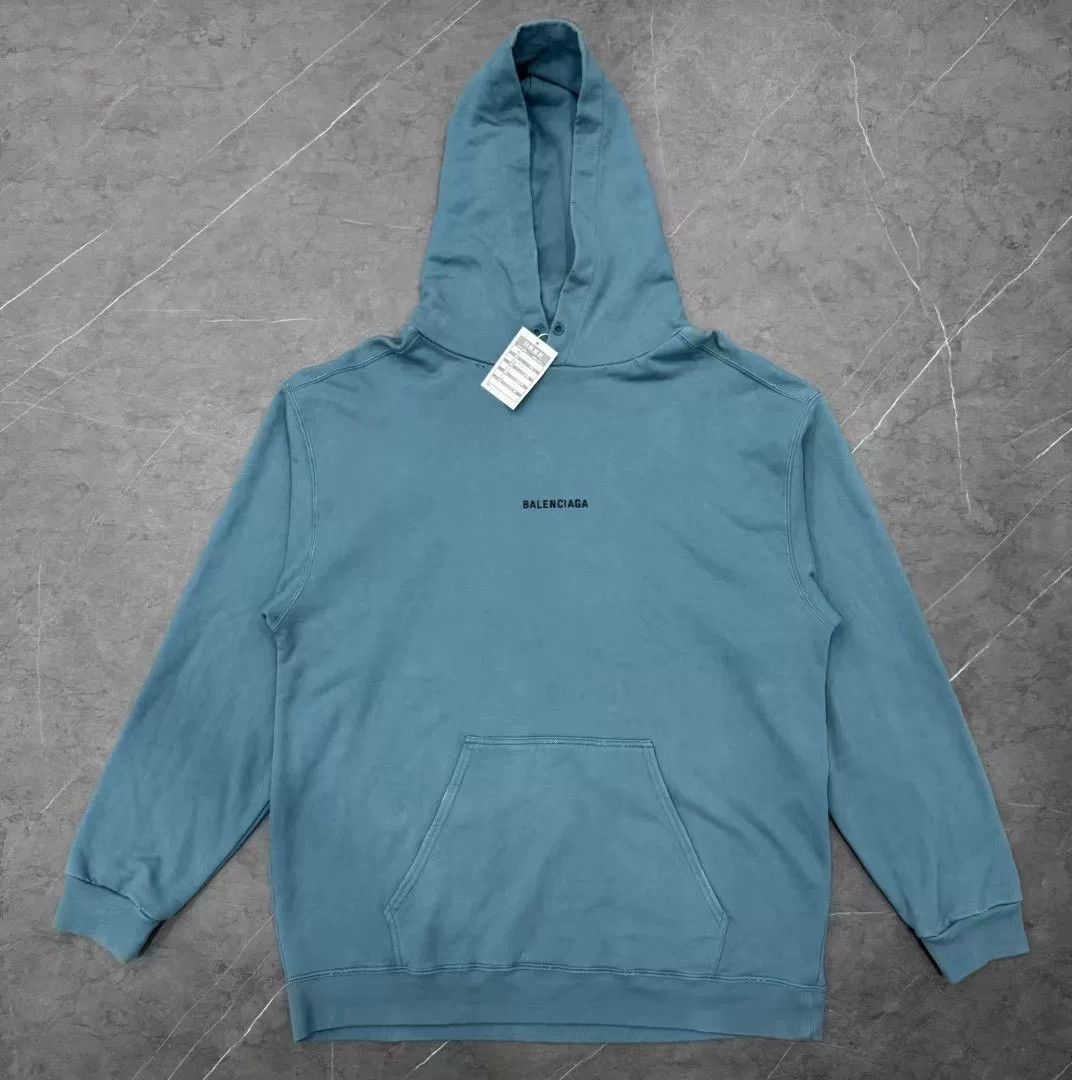 Balenciaga Balenciaga Vintage-Style Hooded Sweatshirt Turquoise Size US M / EU 48-50 / 2 - 1 Thumbnail