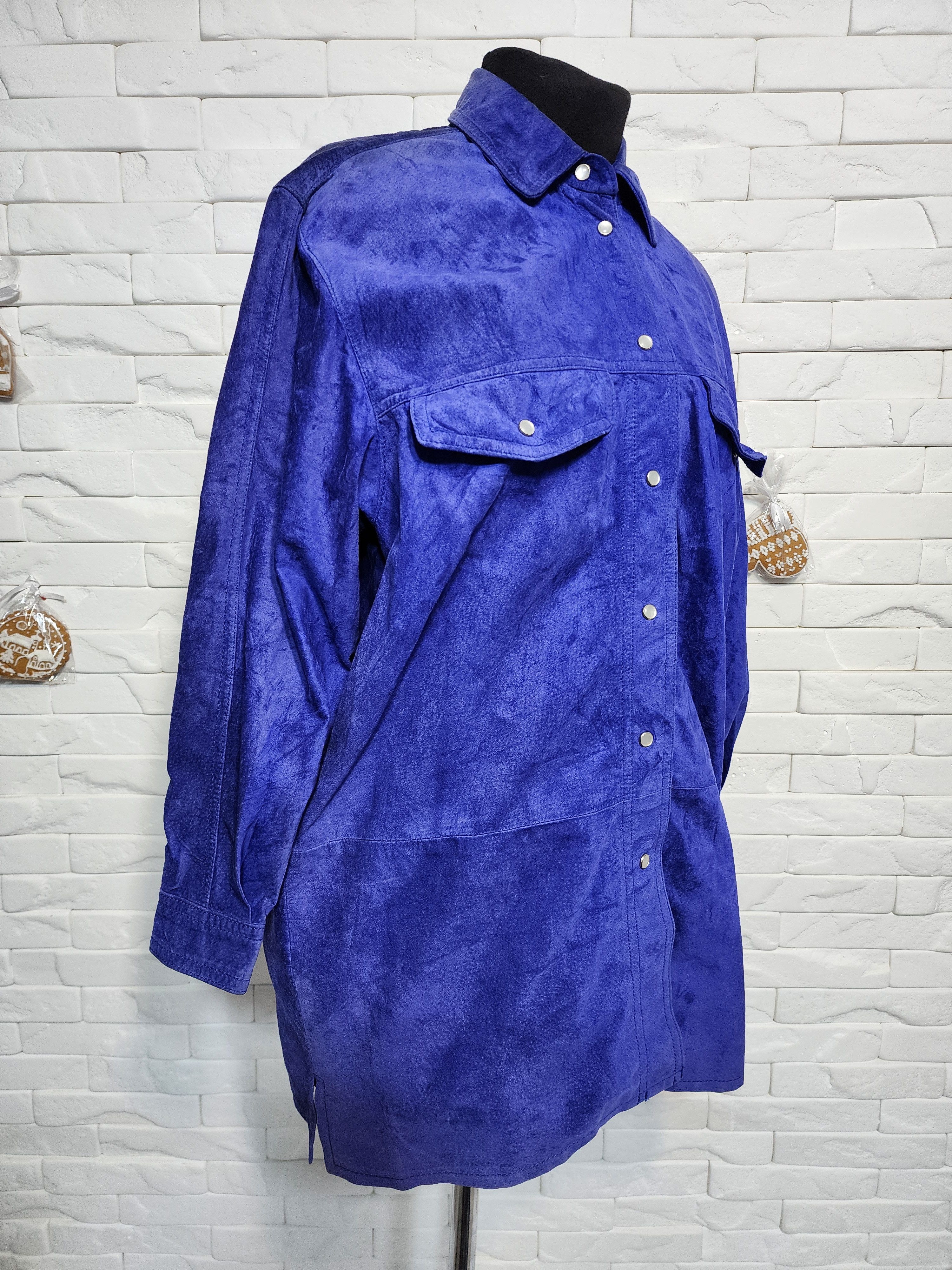 Genuine Leather Blue Suede Leather Shirt: Women's Metal Snaps Jacket Size XL / US 12-14 / IT 48-50 - 3 Thumbnail