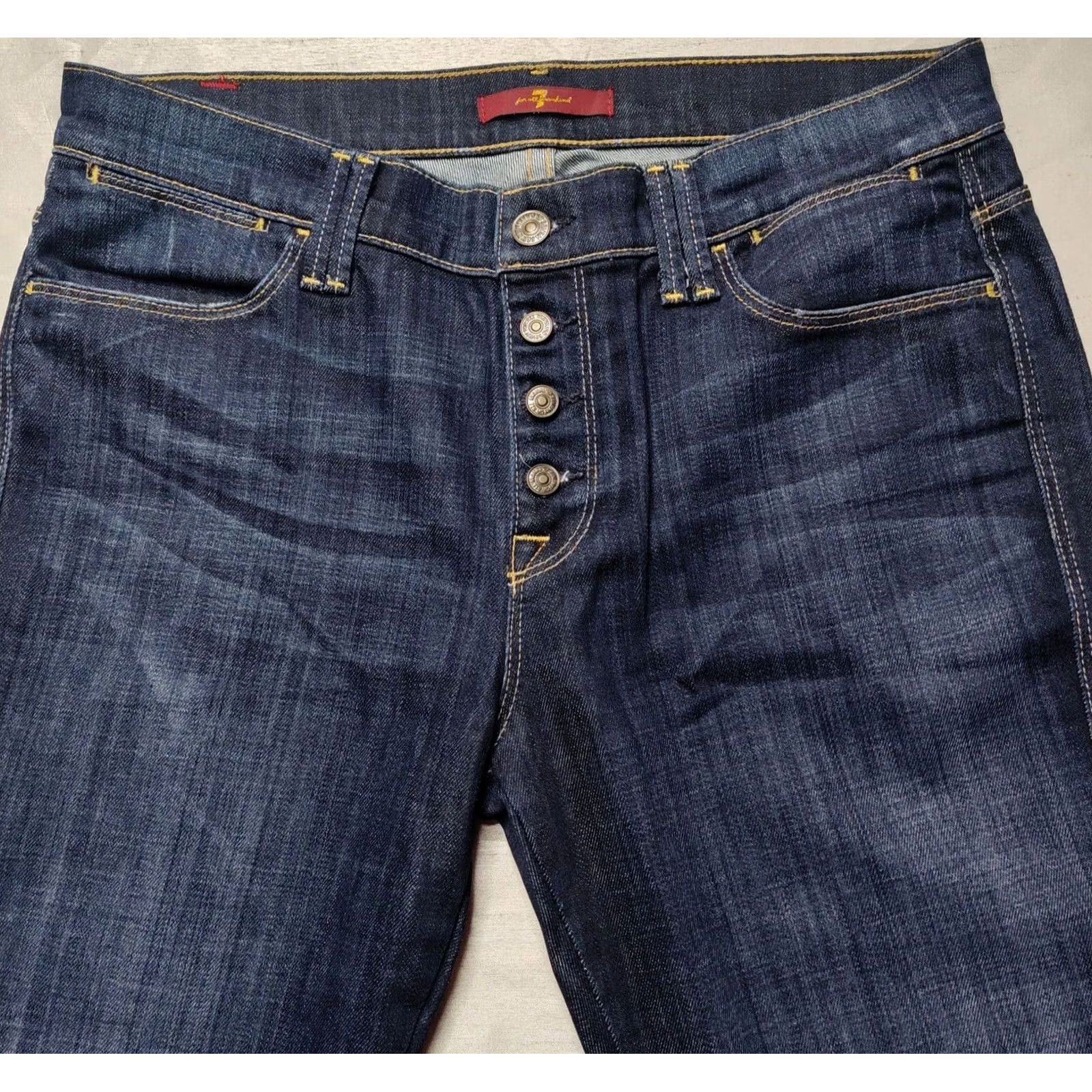7 For All Mankind 7 FOR ALL MANKIND Women 29 Button Fly Flared Denim Jeans Blue EUC Stretch 30 Inseam, Regular, 6-Pocket, Cotton Spandex, USA Made, Midwest Vintage: No Size 29" - 5 Thumbnail