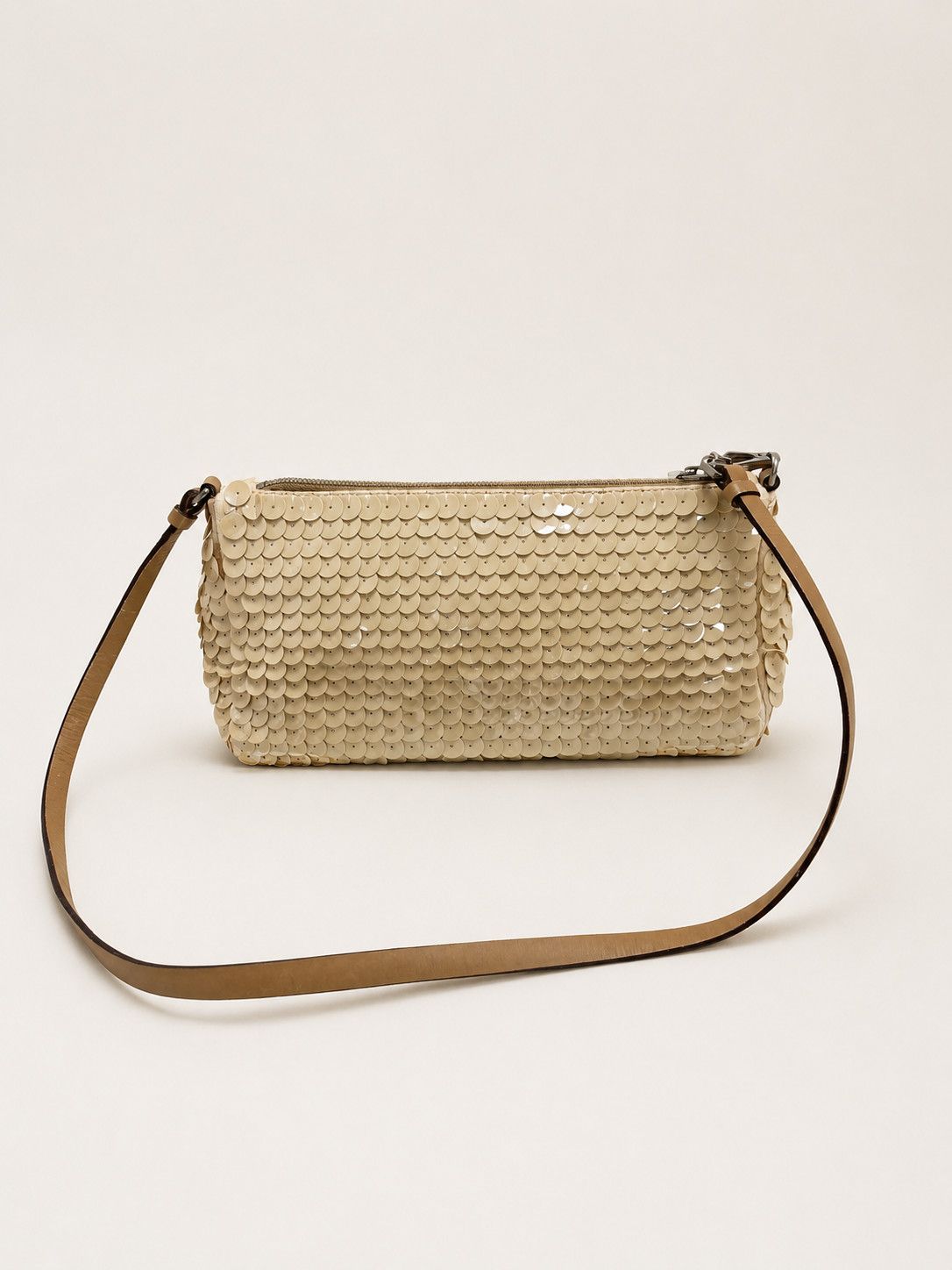 Sac Baguette Sequins in Beige, Women's