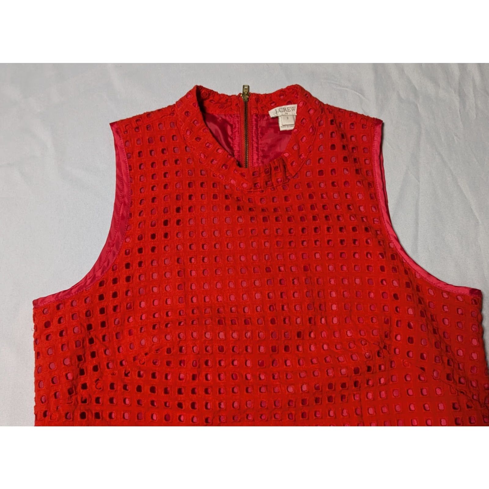 J.Crew J.CREW Women Size 2 Orange Cotton Square GEO Eyelet Lined Sleeveless Blouse Size XS / US 0-2 / IT 36-38 - 5 Thumbnail
