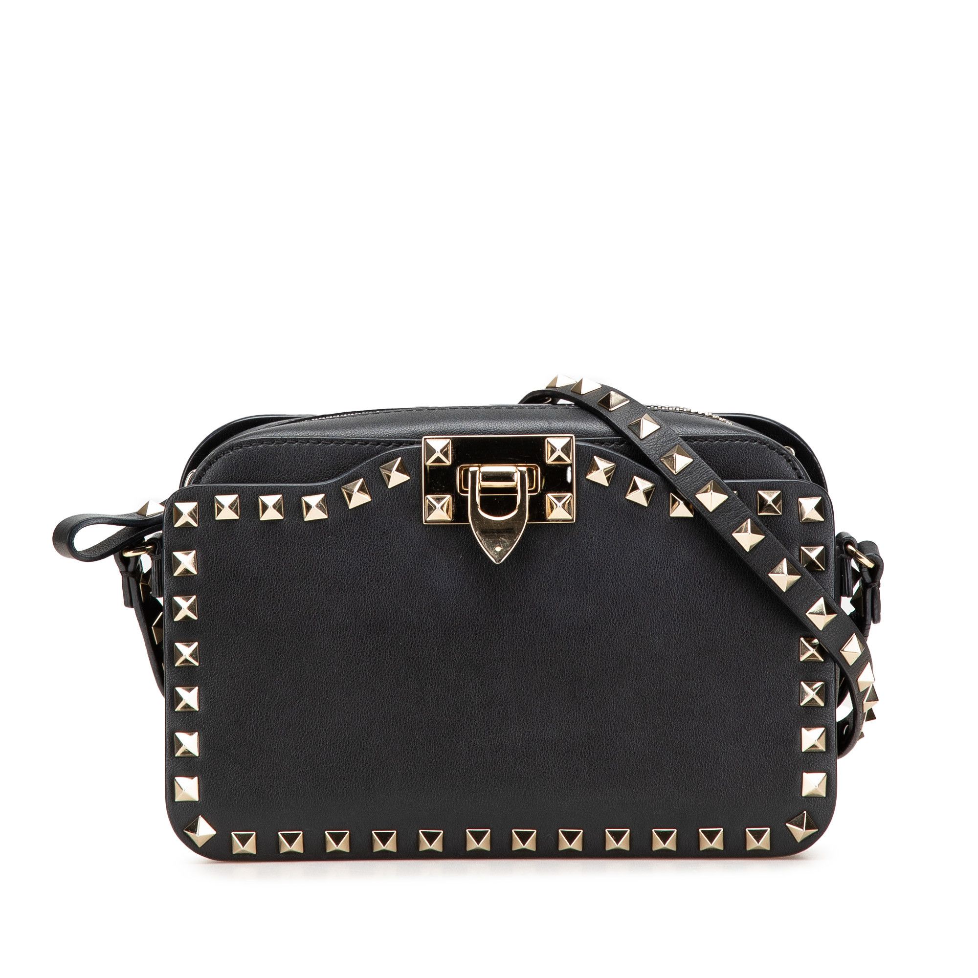 Valentino Leather Rockstud Flip Lock Camera Bag in Black, Women's