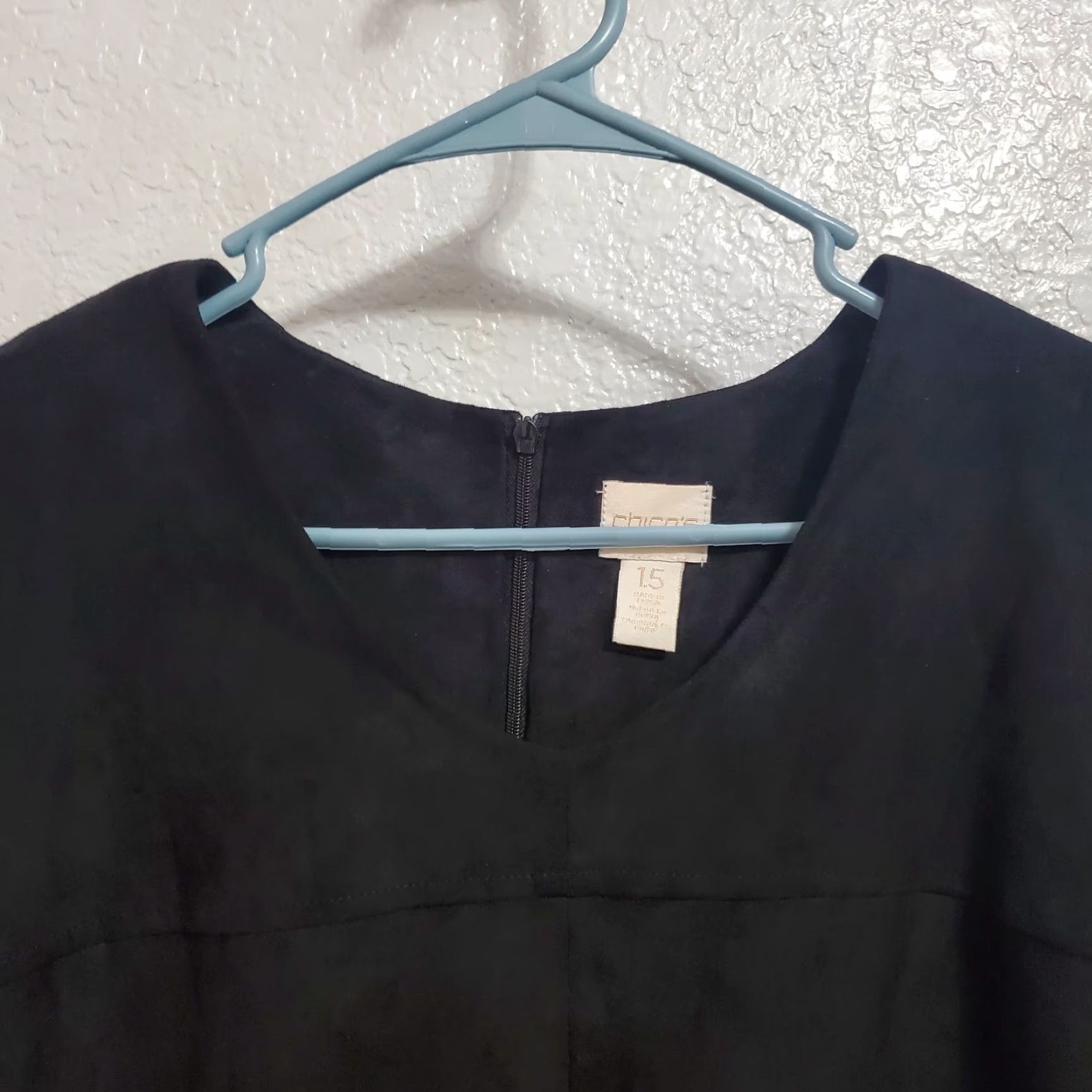 Vintage Chico's Dress Black Faux Suede Fringe Western Boho Shift Knee Length Short Sleeve Hidden Back Zip Womens Size 10 Size 32" / US 10 / IT 46 - 4 Thumbnail