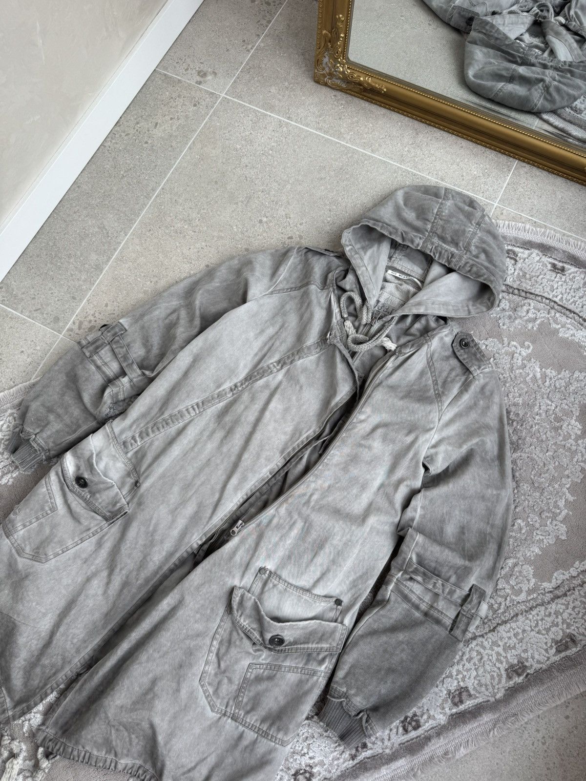 Japanese Brand Archival Faded Grey Longline Parka Hoodie Avant-Garde Style Size US S / EU 44-46 / 1 - 4 Thumbnail