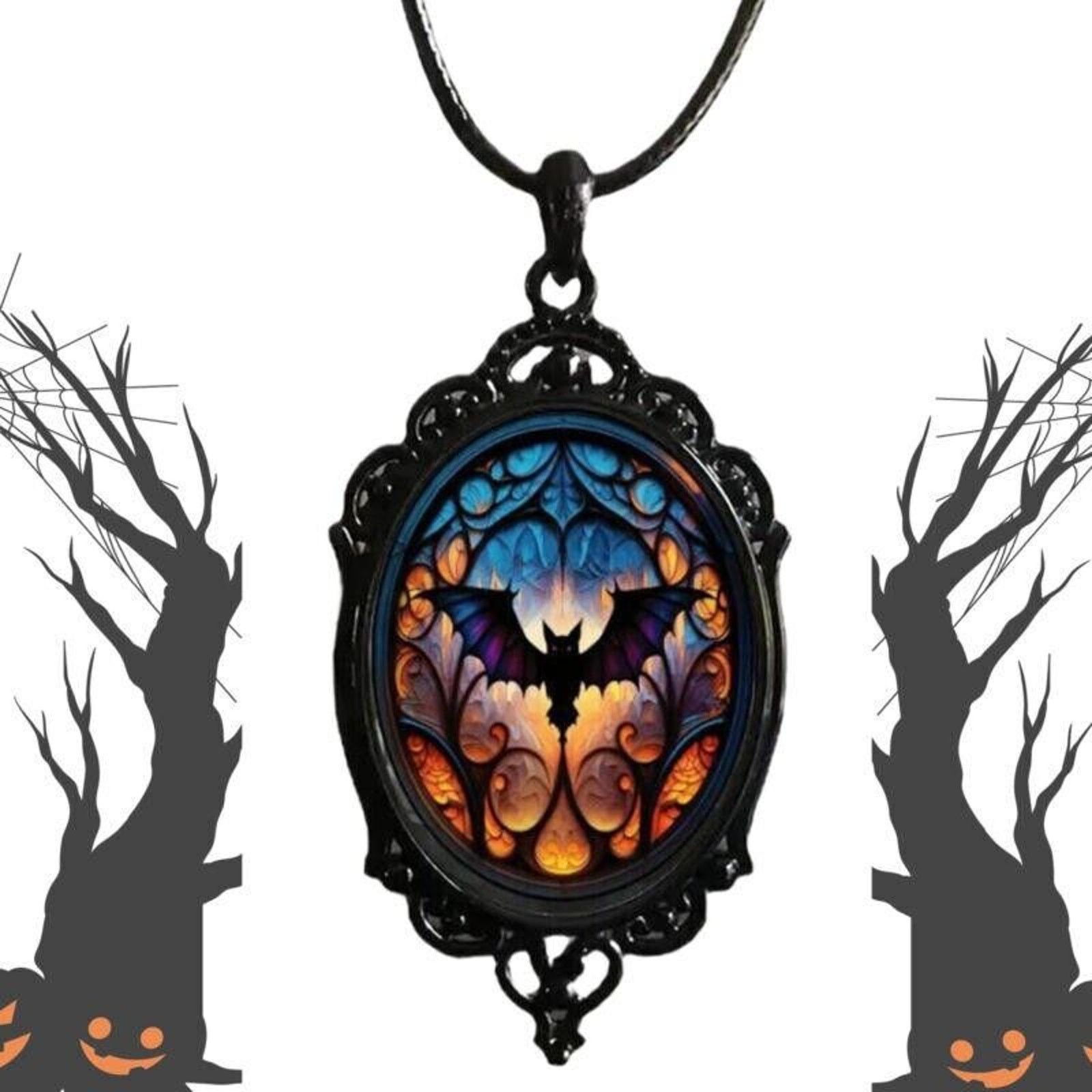 Other Gothic Halloween Retro Bat Design Necklace • Orange Black Size ONE SIZE - 4 Thumbnail