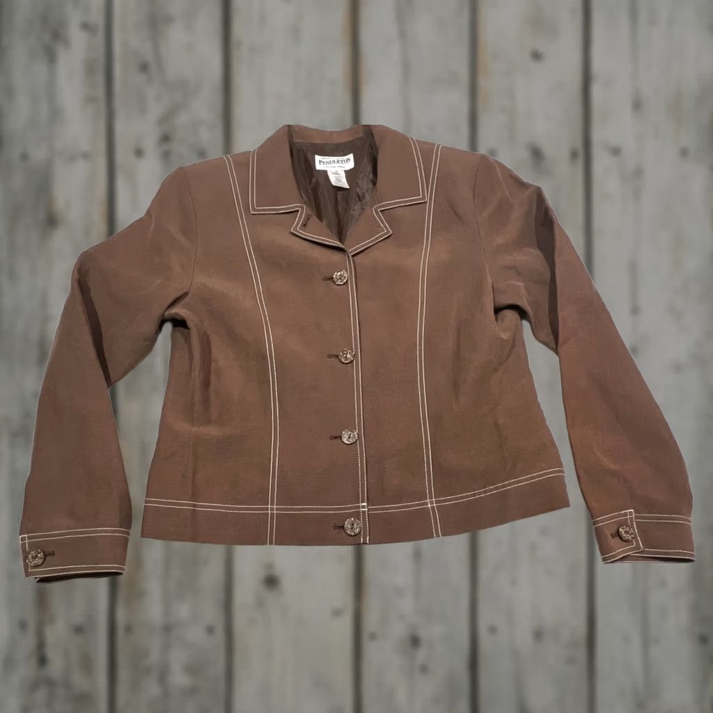 Pendleton Pendleton Jacket Women's 10 Brown Short Pick Stitching Buttons Silk Linen Size 32" / US 10 / IT 46 - 1 Thumbnail