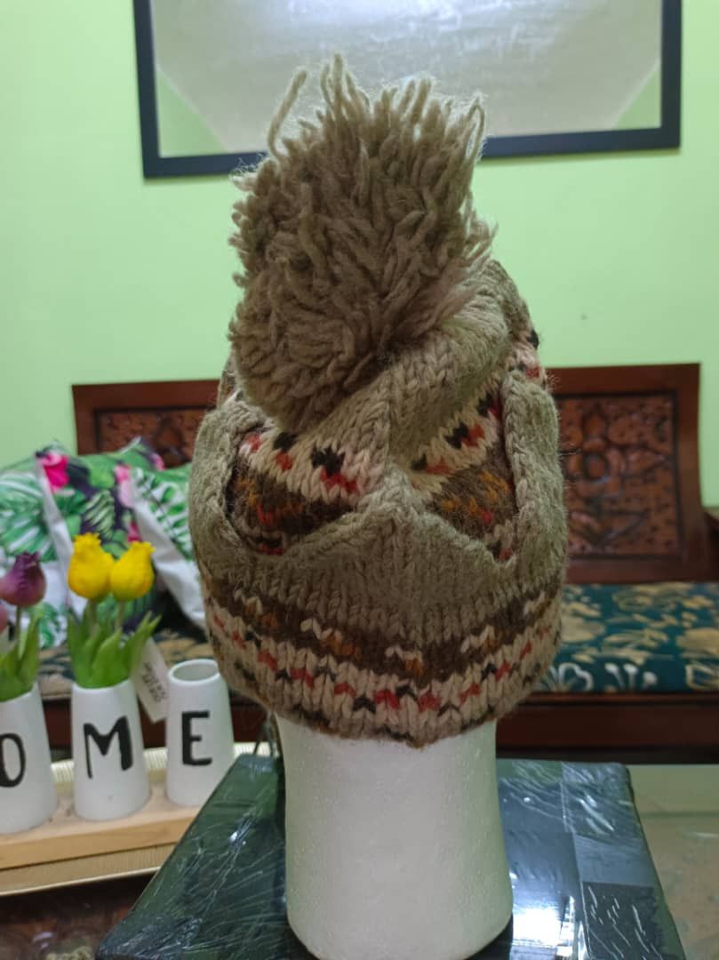 Vintage Hand Knit Navajo Style Beanie Earflat with Fur Size ONE SIZE - 3 Thumbnail