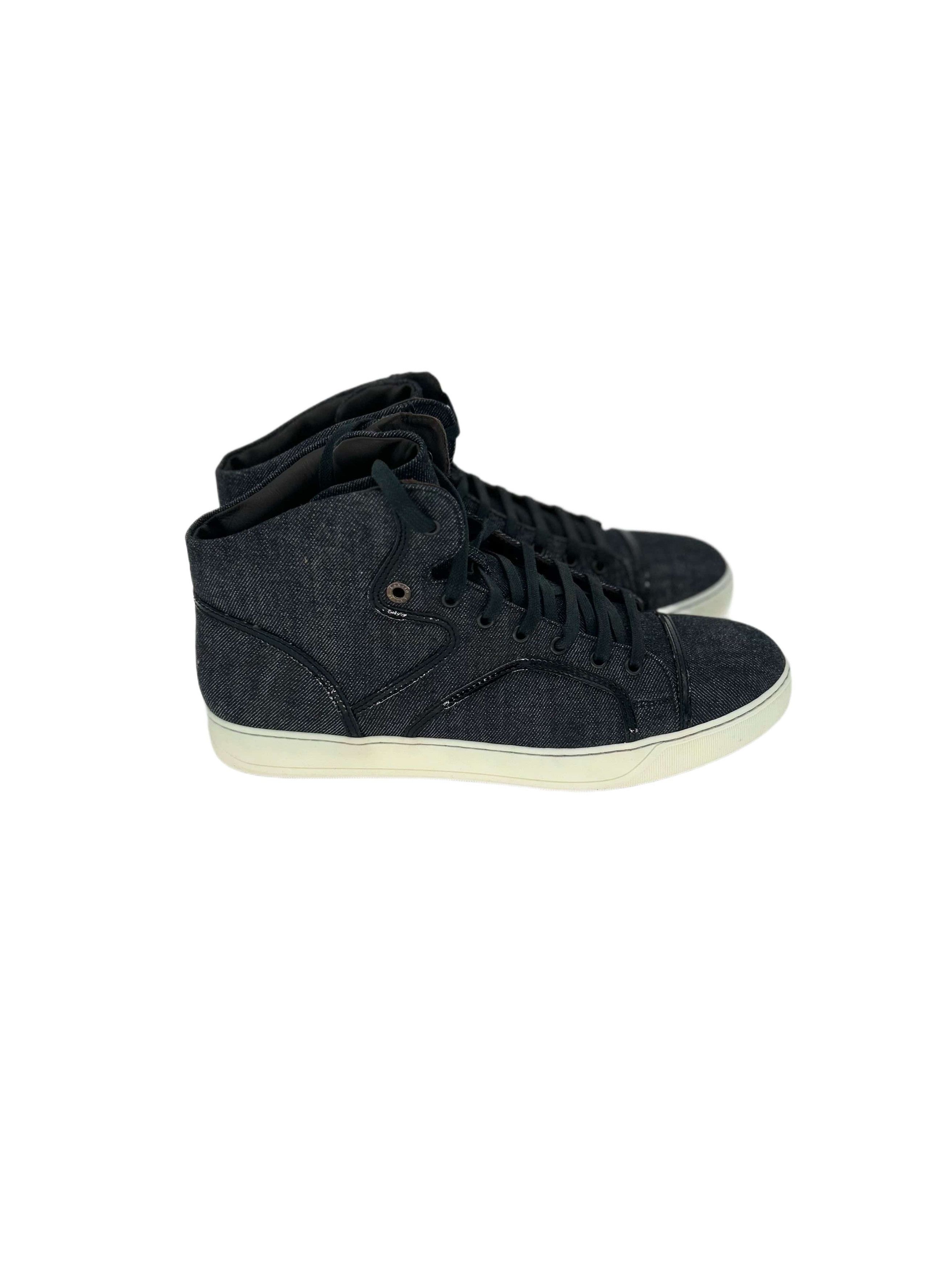 Lanvin Lanvin Denim Blue Hi Top Sneaker With Patent Leather Details Size US 11 / EU 44 - 2 Thumbnail