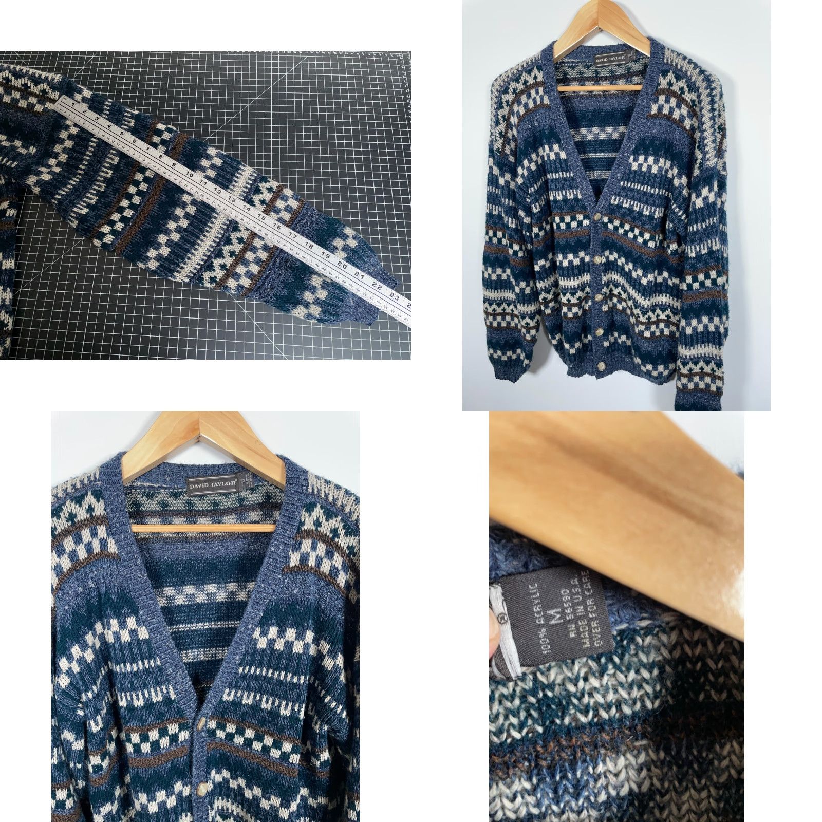 Vintage VINTAGE David Taylor Cardigan Sweater Men’s Medium Blue Geometric Knit 90s Vintage Casual Mens Size US M / EU 48-50 / 2 - 8 Thumbnail