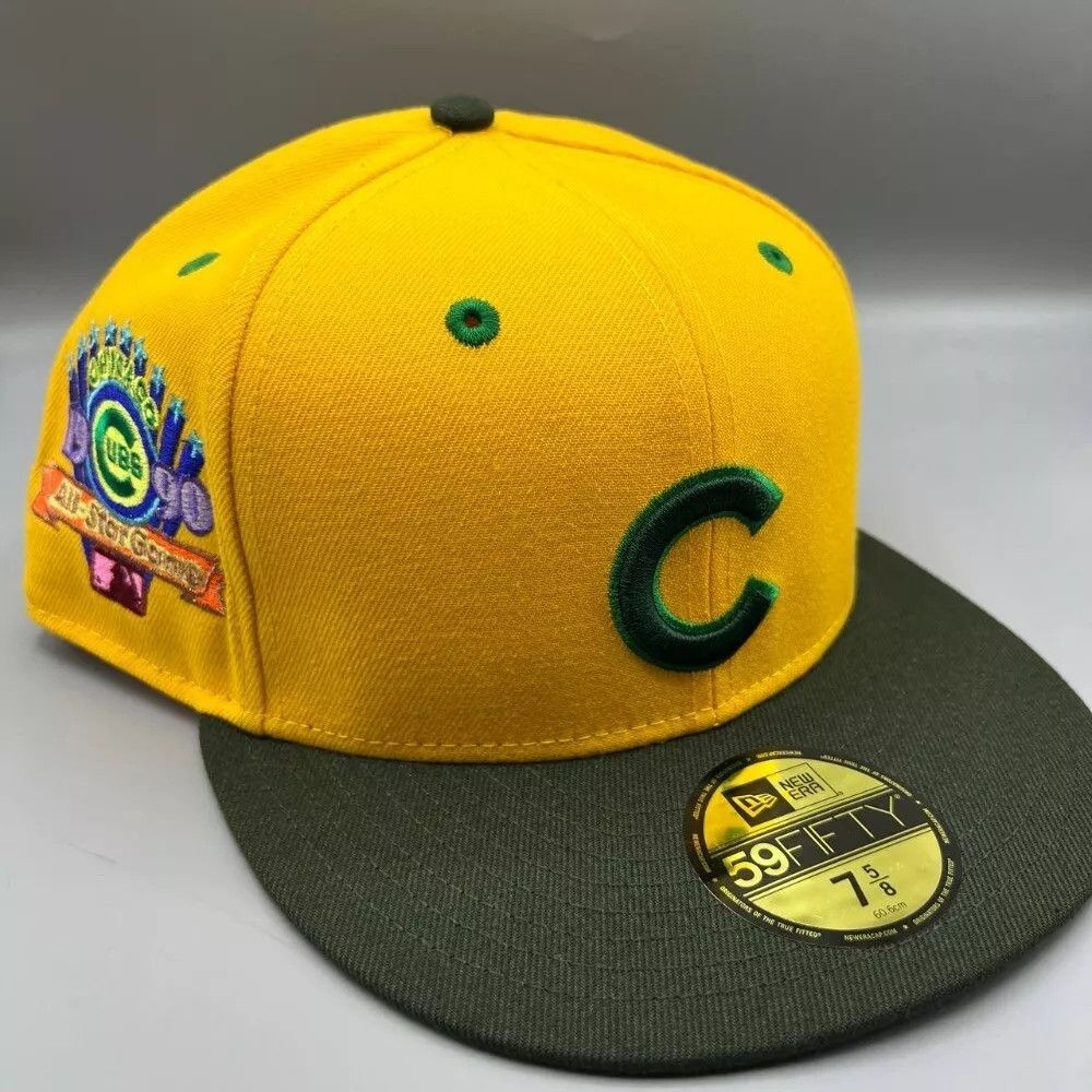 New Era Chicago Cubs Hat Men 7 5/8 Yellow 59Fifty New Era Fitted Cap Size ONE SIZE - 1 Thumbnail