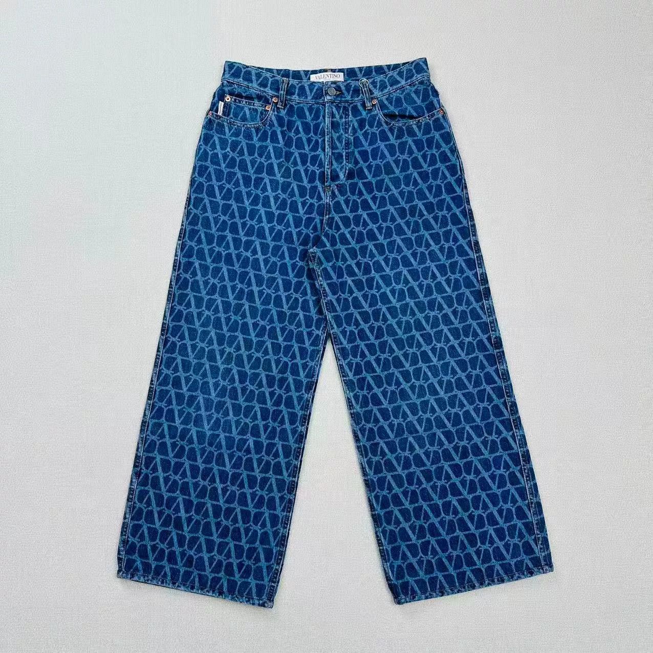 Valentino Valentino Logo Print Denim Wide-Leg Pants Size US 31 - 1 Thumbnail