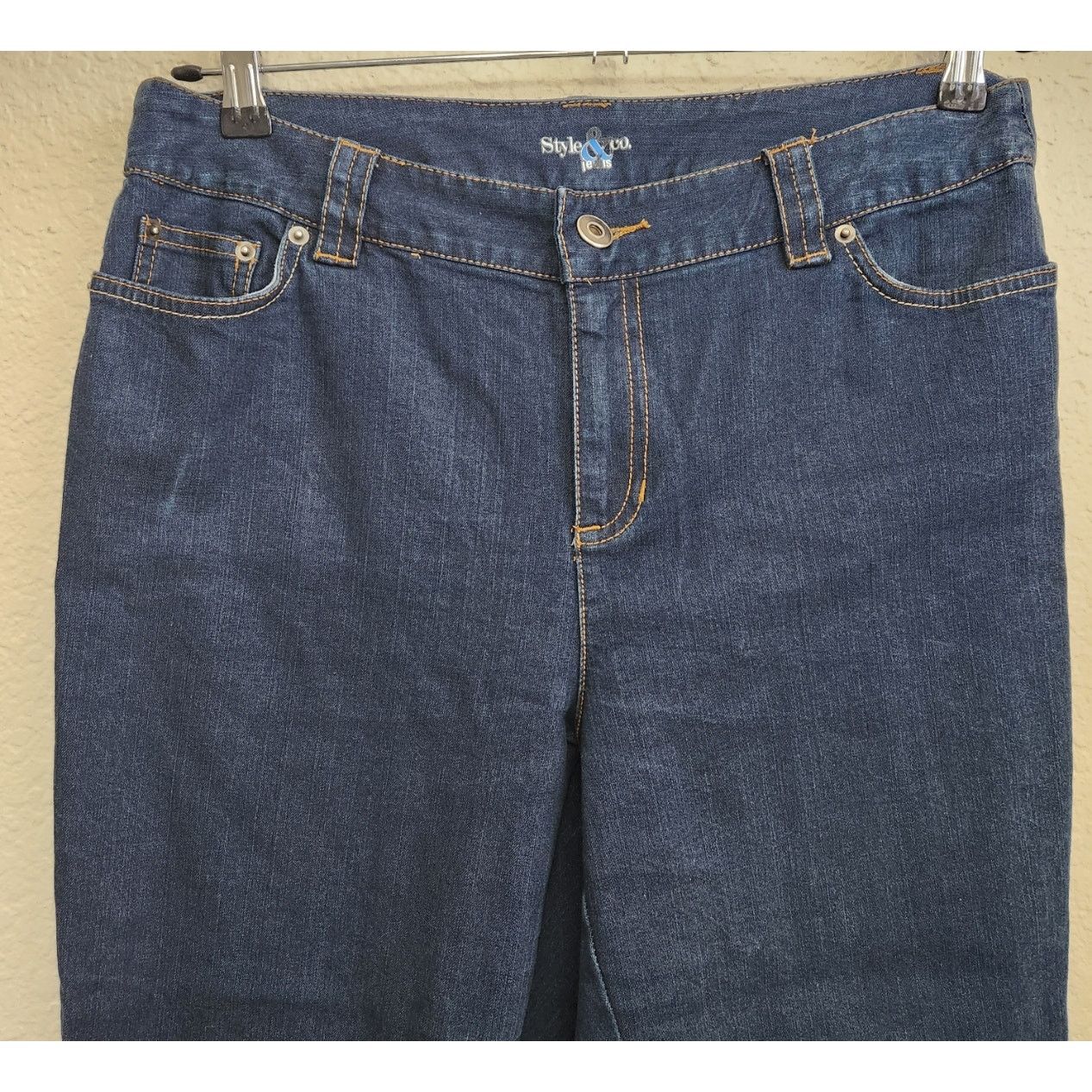 Other Style & Co Dark Blue Wide Cuffed Cropped Jeans 10P Stretch Size 33" - 2 Thumbnail
