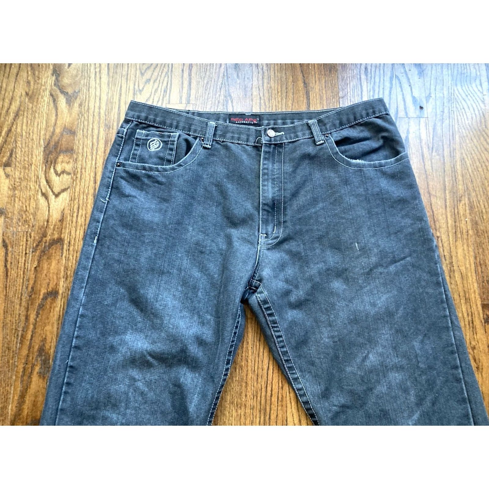 Vintage VINTAGE Red Ape Jeans Mens 40x30 Black Embroidered 5-Pocket Grunge Hip Hop Wide-Leg Y2K Skater Jeans Mens Size US 40 / EU 56 - 5 Thumbnail
