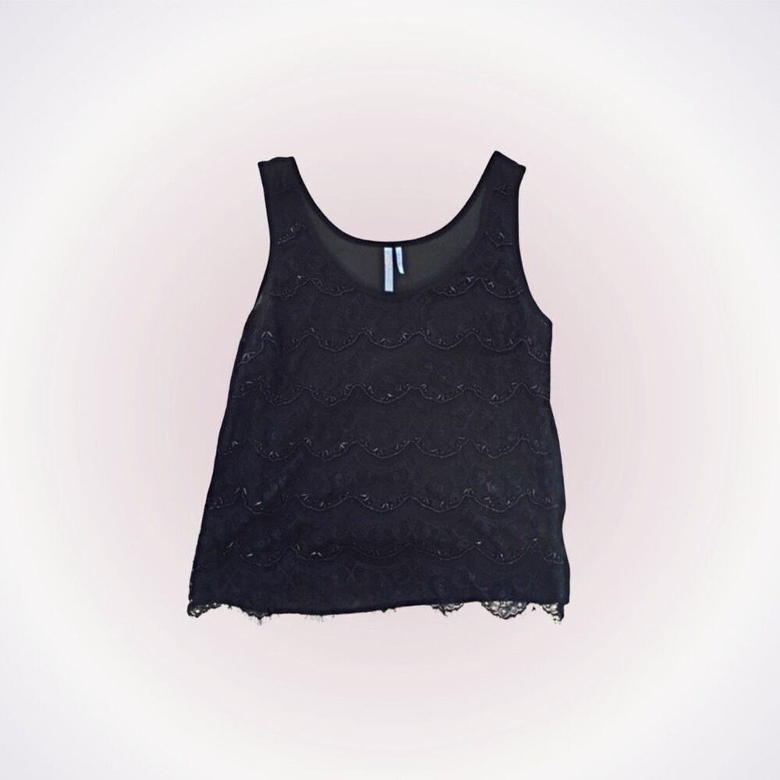 Other Moonlight Black Beaded Tank Top with Scalloped Hem | Sz S Size S / US 4 / IT 40 - 1 Thumbnail
