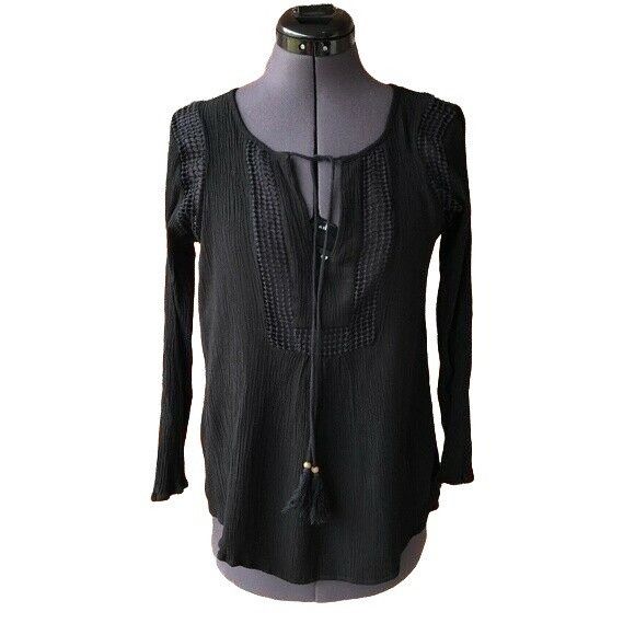 Other Daniel Rainn Long-Sleeve Crinkle Top Black Crochet Keyhole N Size M / US 6-8 / IT 42-44 - 1 Thumbnail