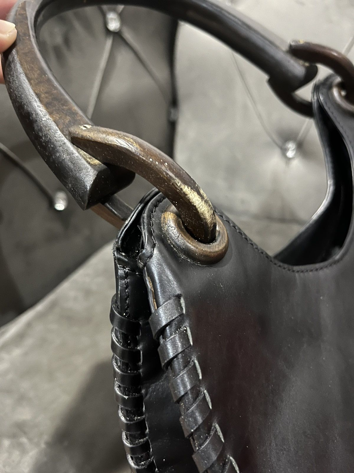 Gucci Authentic Gucci Black Leather Whipstitch Hobo Bag Size ONE SIZE - 13 Thumbnail