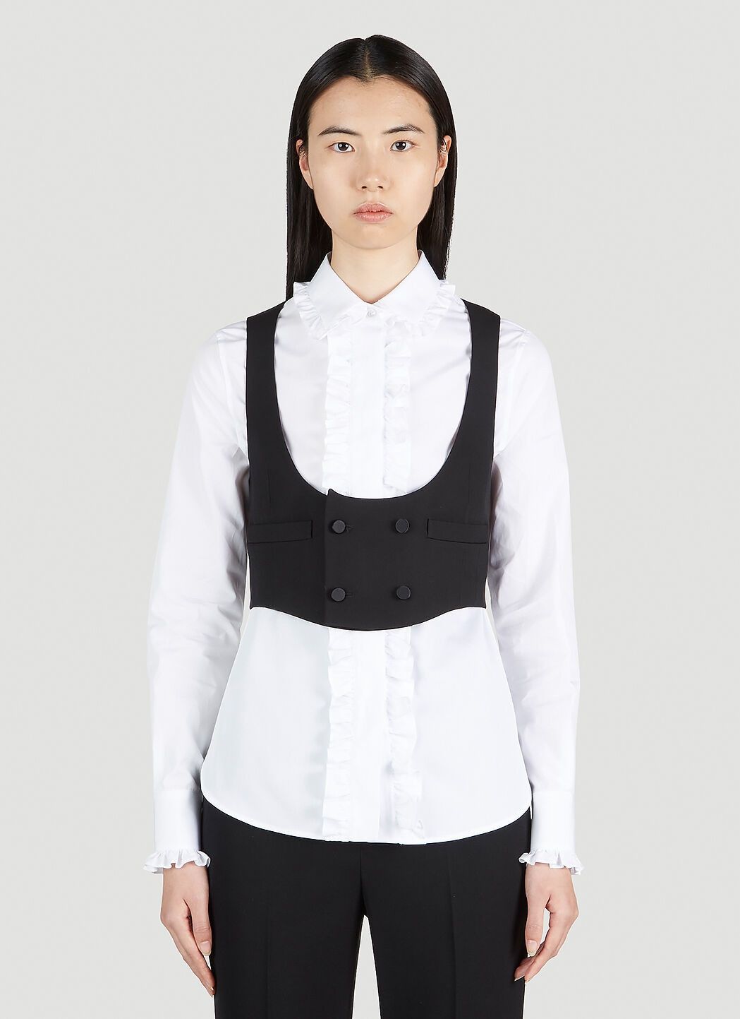Saint Laurent Paris o1bcso1str1224 Tuxedo Vest in Grain De Poudre in Black Size S / US 4 / IT 40 - 4 Thumbnail