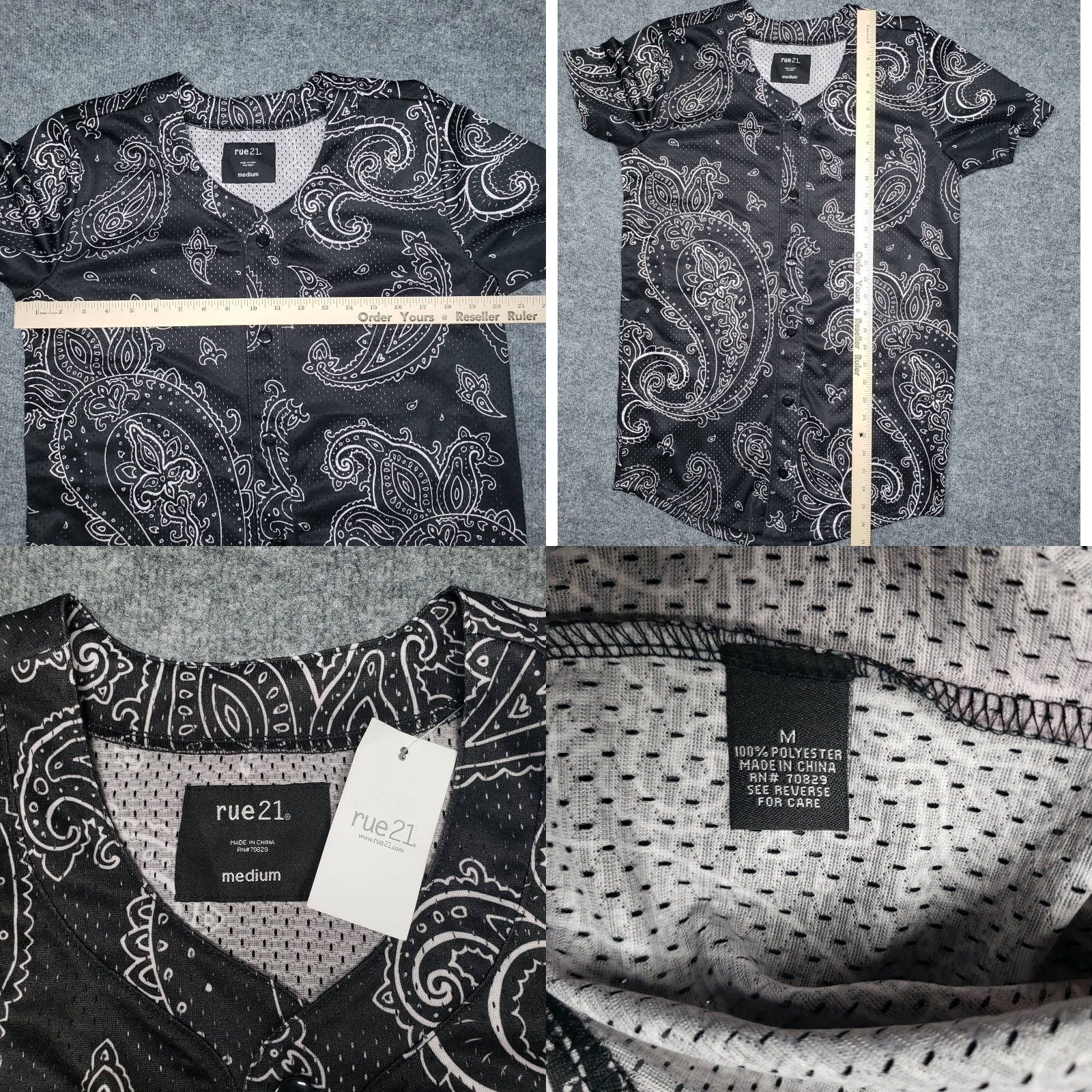 Vintage Rue21 Jersey Shirt Mens M Black Paisley Short Sleeve Button Up Collarless New Size US M / EU 48-50 / 2 - 8 Thumbnail