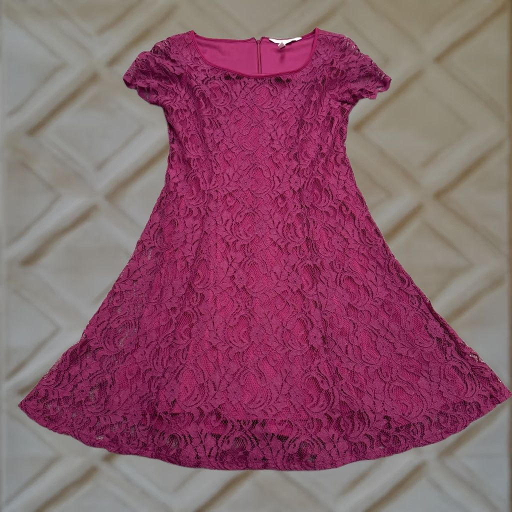 BCBGeneration BCBGeneration Dress Mini A-Line Pink Floral Lace 6 Womens Lined Short Sleeve Size M / US 6-8 / IT 42-44 - 1 Thumbnail