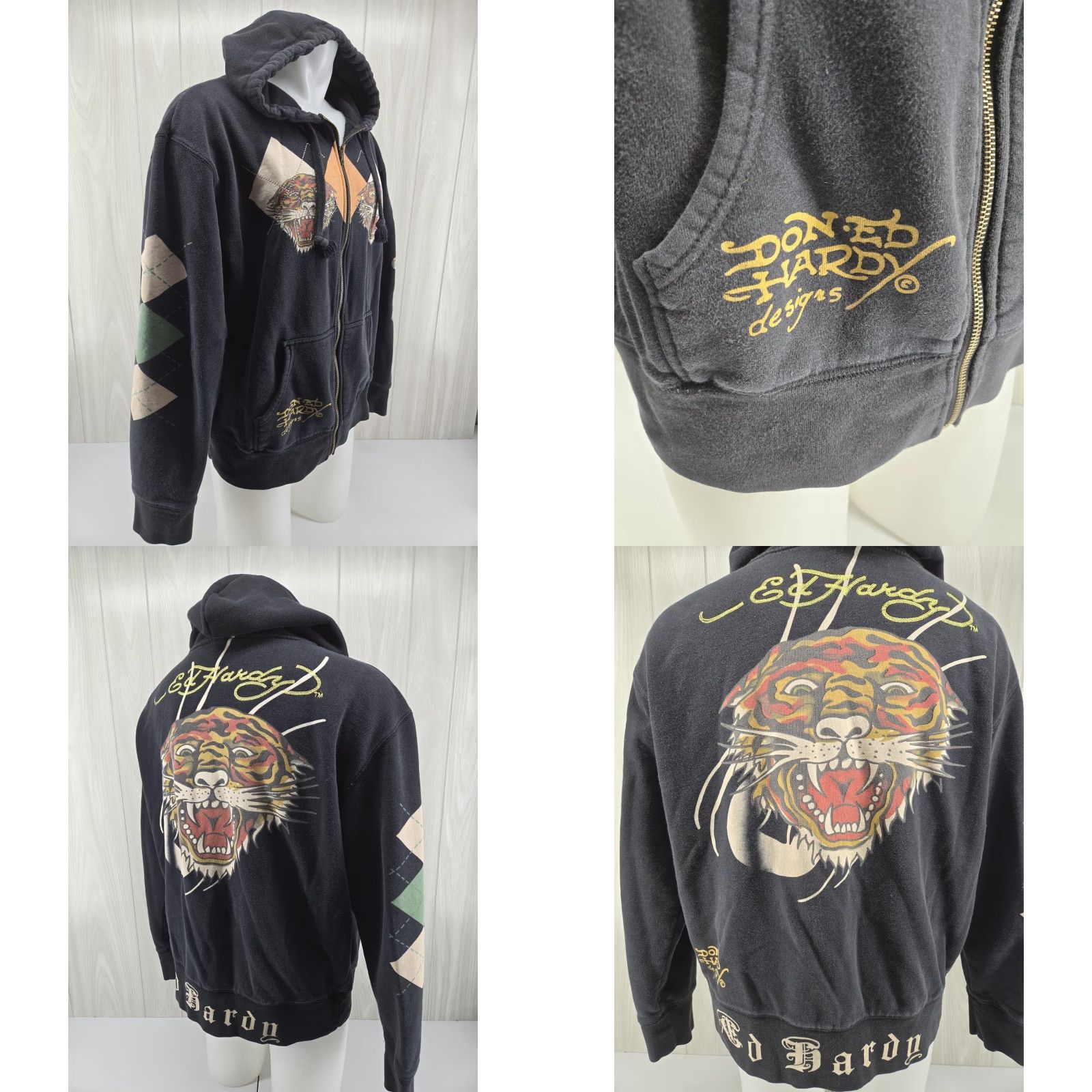 Ed Hardy VINTAGE Ed Hardy Women's Full Zip Hoodie Tiger Logo 3XL Black Knit Cotton Polyester Rhinestone Zipper Hoodie Sweatshirt Ladies Size XXL / US 16-18 / IT 52-54 - 8 Thumbnail