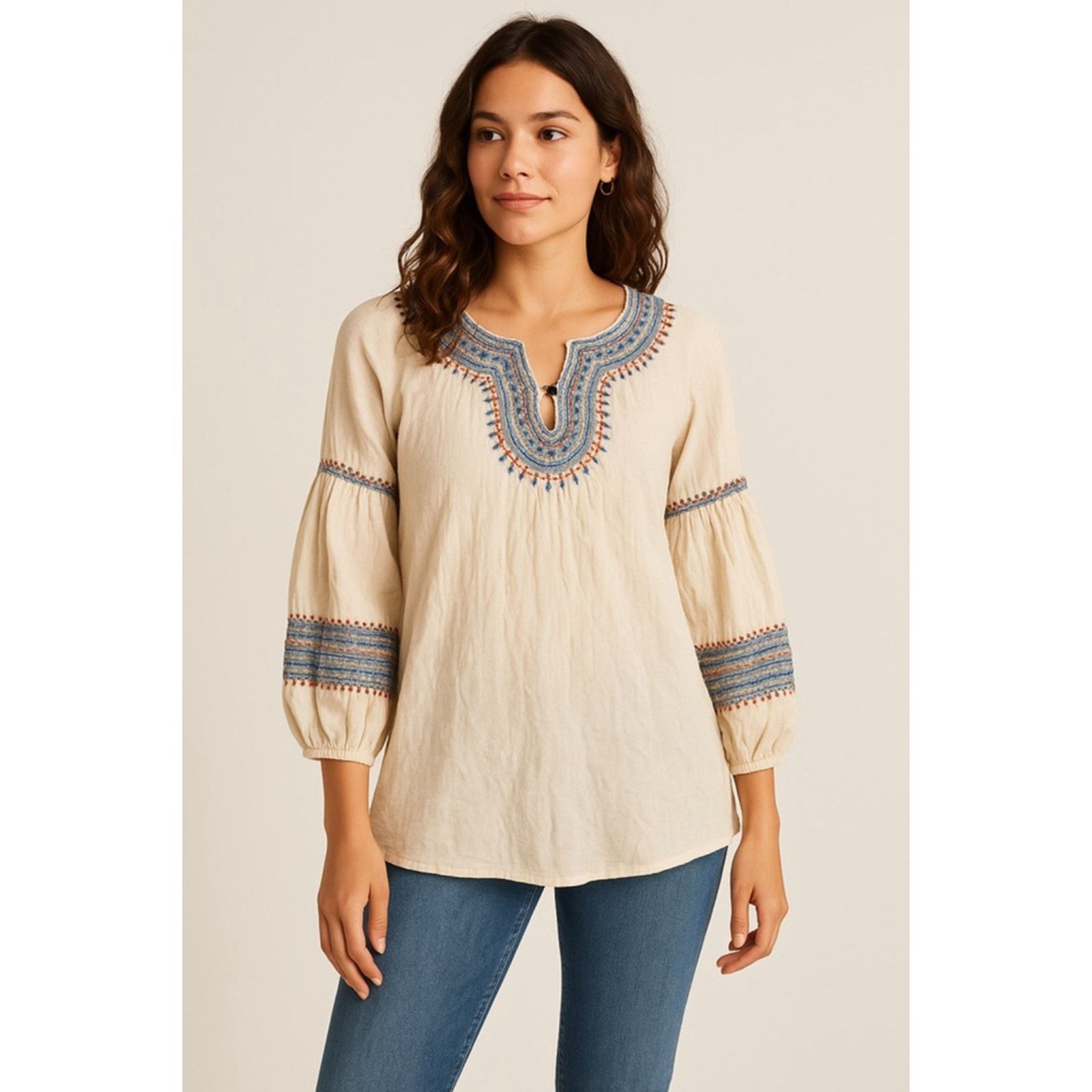 Lucky Brand Lucky Brand Peasant Boho Embroidered Tunic Top Small Size S / US 4 / IT 40 - 1 Thumbnail