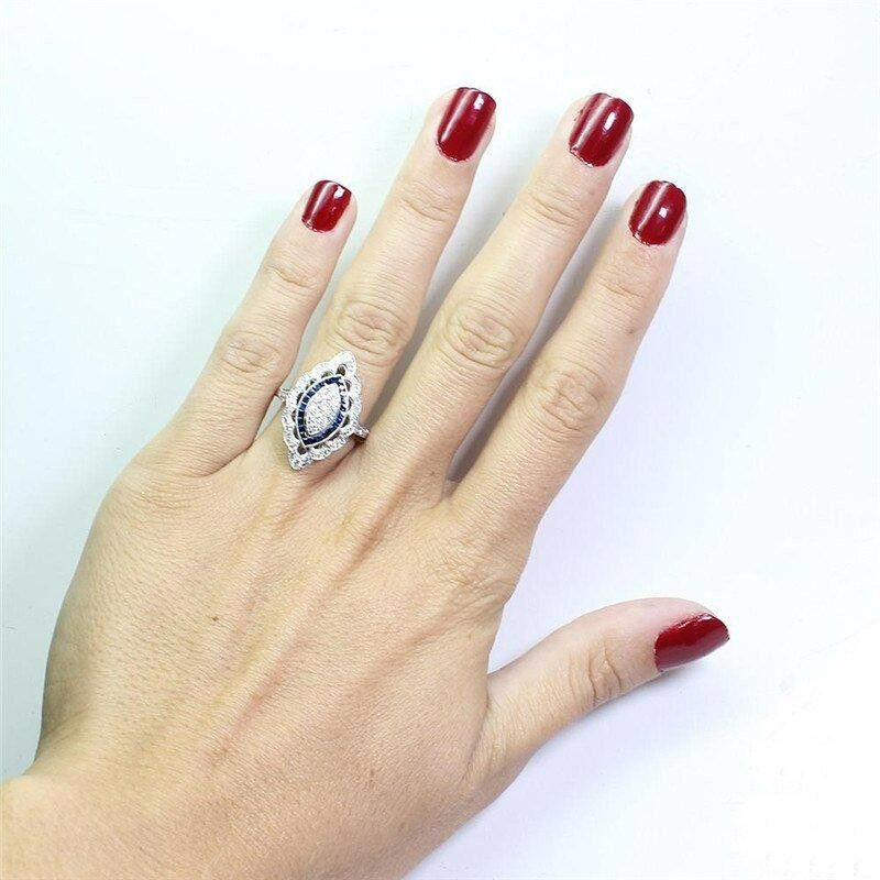 Designer Vintage 2.35CT White & Blue Sapphire Art Deco Ring - Size 7 Size ONE SIZE - 9 Thumbnail