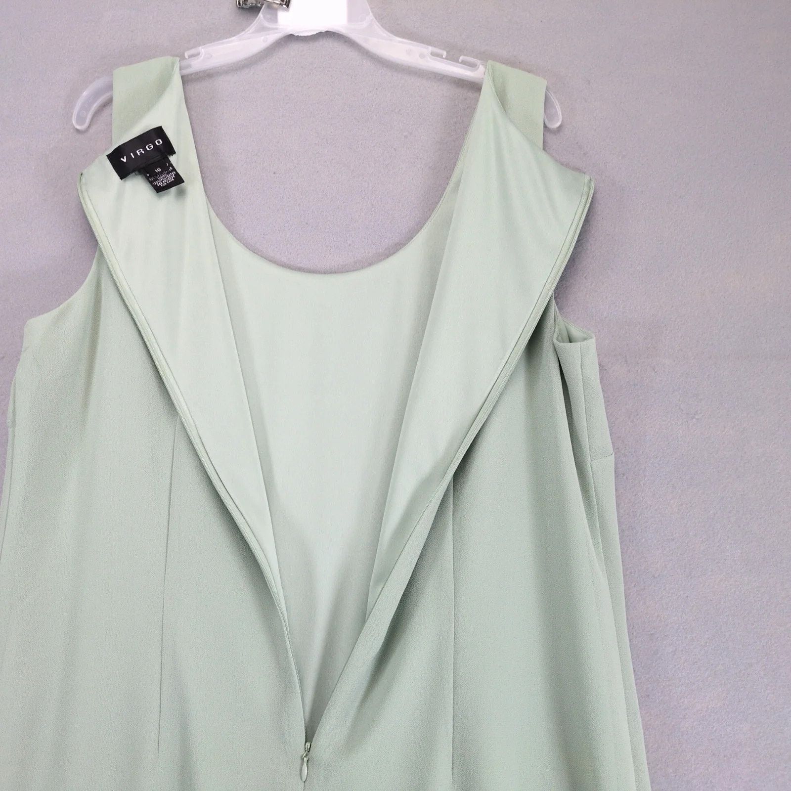Vintage Virgo Sage Green Chiffon Sleeveless A-Line Midi Dress 16 Size XXL / US 16-18 / IT 52-54 - 8 Thumbnail