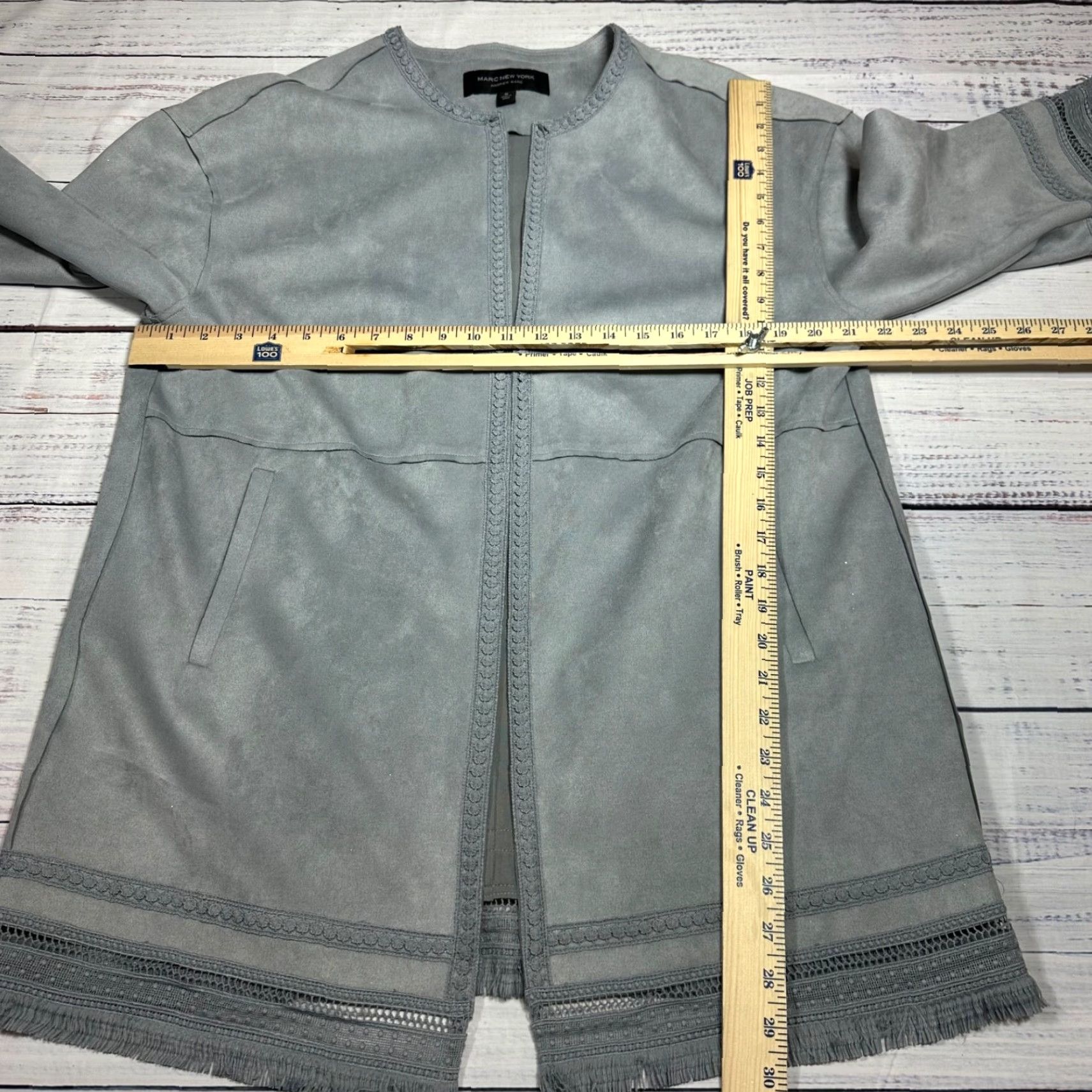 Vintage Marc New York Open Front Jacket 3/4 Sleeve Suede Gray Glitter Fringe Women M Jacket Size M / US 6-8 / IT 42-44 - 2 Thumbnail