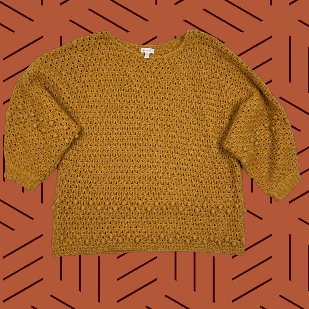 Vintage Garnet Hill Sweater Womens S Oversized Yellow Bobble Stitch Recycled Cashmere Size S / US 4 / IT 40 - 1 Thumbnail
