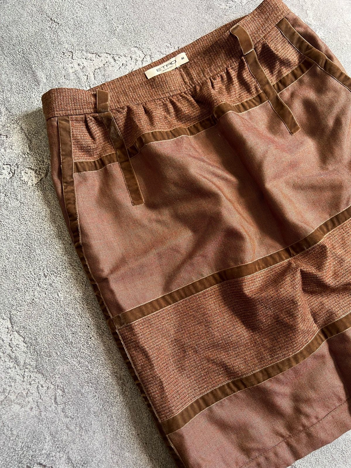 Etro Vintage ETRO Wool Knee-Length Canvas/Tweed Velvet Skirt 46 Size 32" / US 10 / IT 46 - 3 Thumbnail