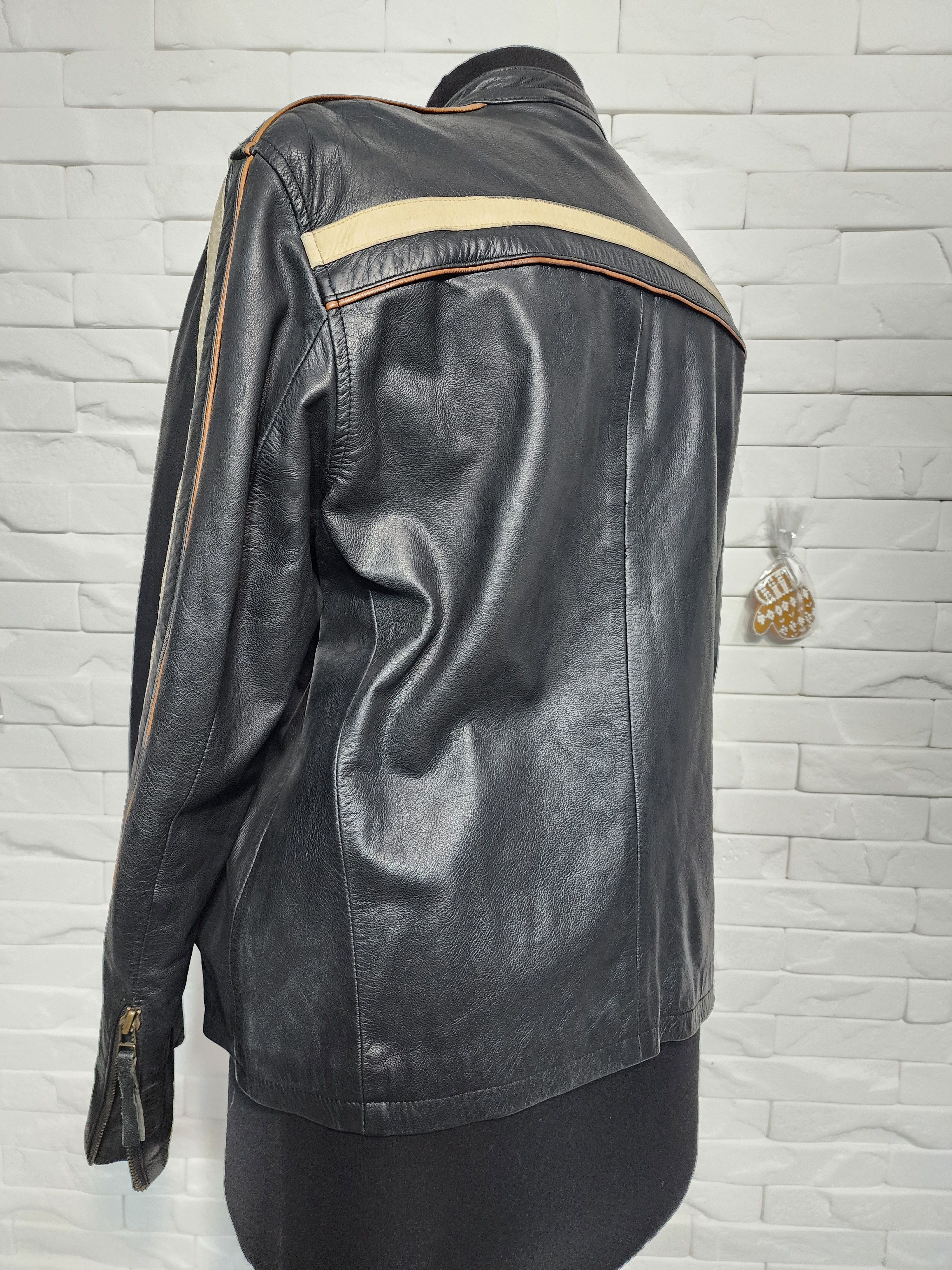 Uniqlo Men's Black Leather Sport Jacket: Metal Zipper. Size US M / EU 48-50 / 2 - 5 Thumbnail